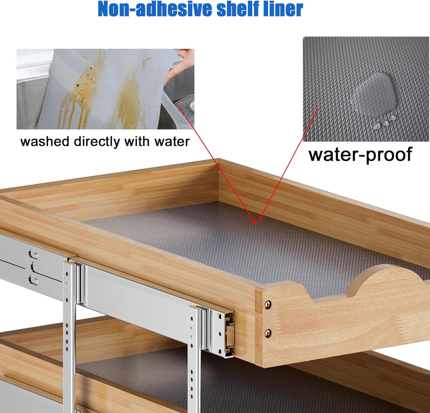 DINDON 3 Tier Pull Out Cabinet Organizer 11” W X21” D Slide Out Wood Drawer With Shelf Liner For Kitchen Pantry Organization