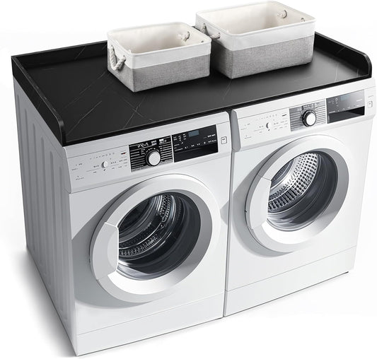 Washer Dryer Countertop with 2 Pack Storage Baskets, Wood Washer and Dryer Countertop with Non-Slip Pads/Edge Rails for Laundry Room Storage and Organization, 27.5" W x 54" L(Black Marble)
