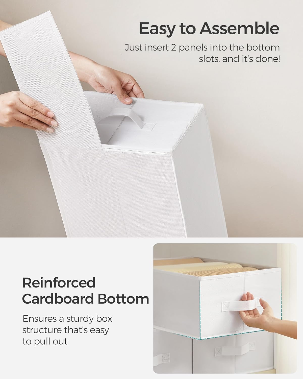 SONGMICS Set of 2 Large Size Wardrobe Clothes Organizers, 6-Compartment Foldable Drawer Organizers with Handles, 16.5 x 11.8 x 6.7 Inches, for Pants, Sweaters, Jeans, Cloud White URUS009W02