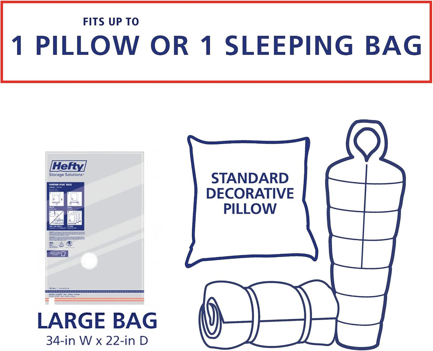 Hefty Vacuum Bags for Clothes 4 Pack, Space Saving Large Vacuum Storage Bags (34 X 22 Inches) Compression Seal for Bedding, Travel Pump Included (4 Large Heavy Duty)