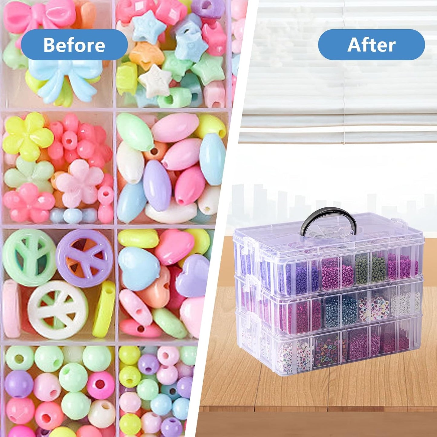 VTG Bead Organizer Box, 84 Pcs Small Organizers, 3-Tier Bead Storage Containers Portable Organizer and Storage Box Stackable Plastic Cases for Bracelet Making DIY Jewelry Nail Charms