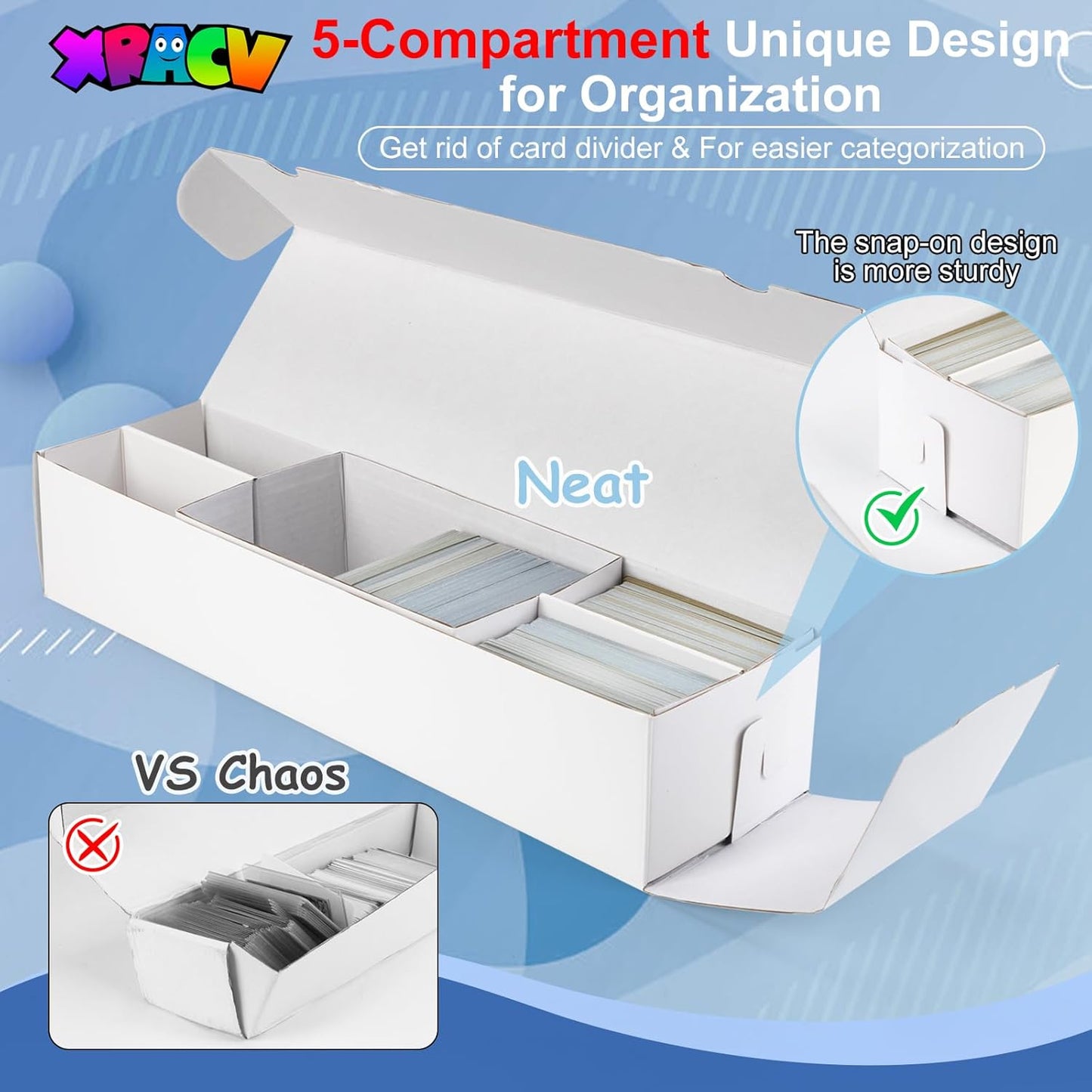 Trading Card Storage Box, Mtg Storage Card Box with 5-Compartment, Ultra-thin White Cardboard Collector Box for TCG/Baseball Sports Cards Storage, 2 Count