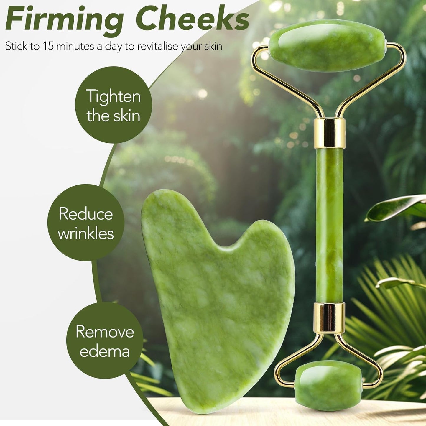 4-Piece Body Roller Jade & Authentic Jade Roller and Gua Sha Set for Face and Body Sculpting, Puffiness Reduction, Lymphatic Support, and Relaxing Spa Massage