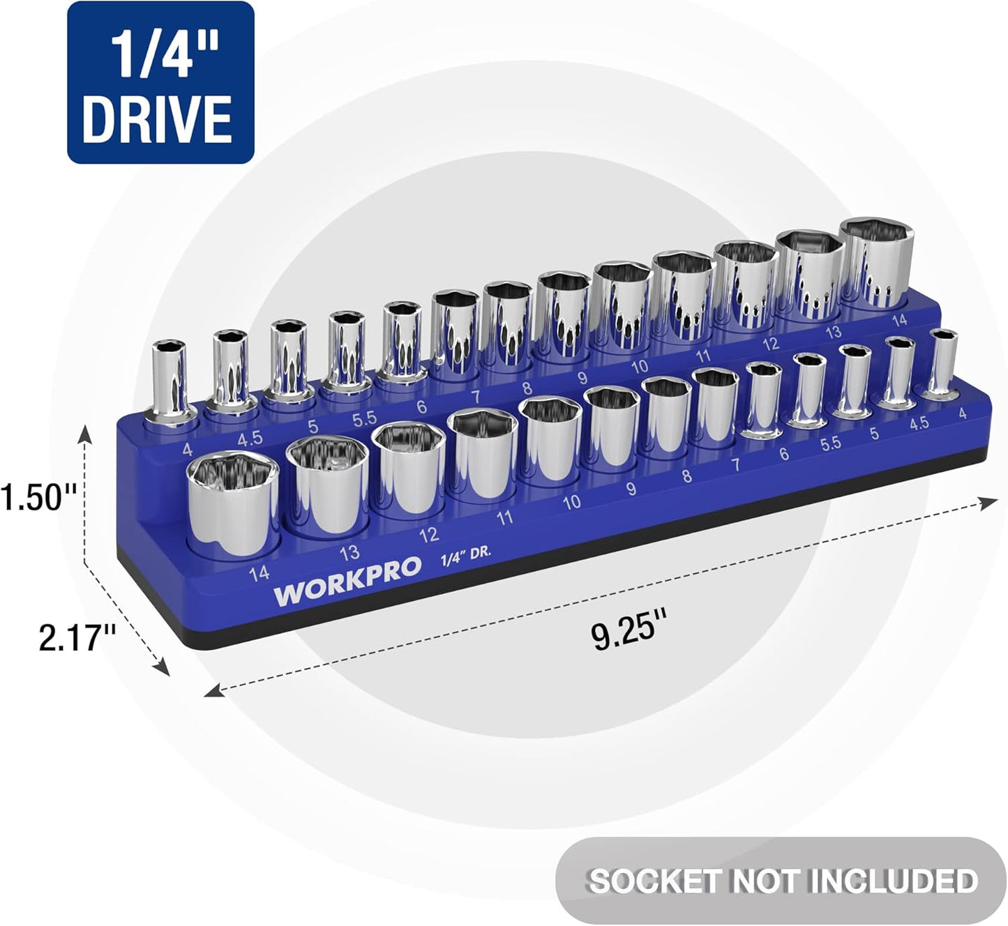 WORKPRO Magnetic Socket Organizer, 1/4-Inch Metric Socket Holder, Tool Trays Holds 26 Pieces Standard Size and Deep Size Sockets(Sockets not Included)