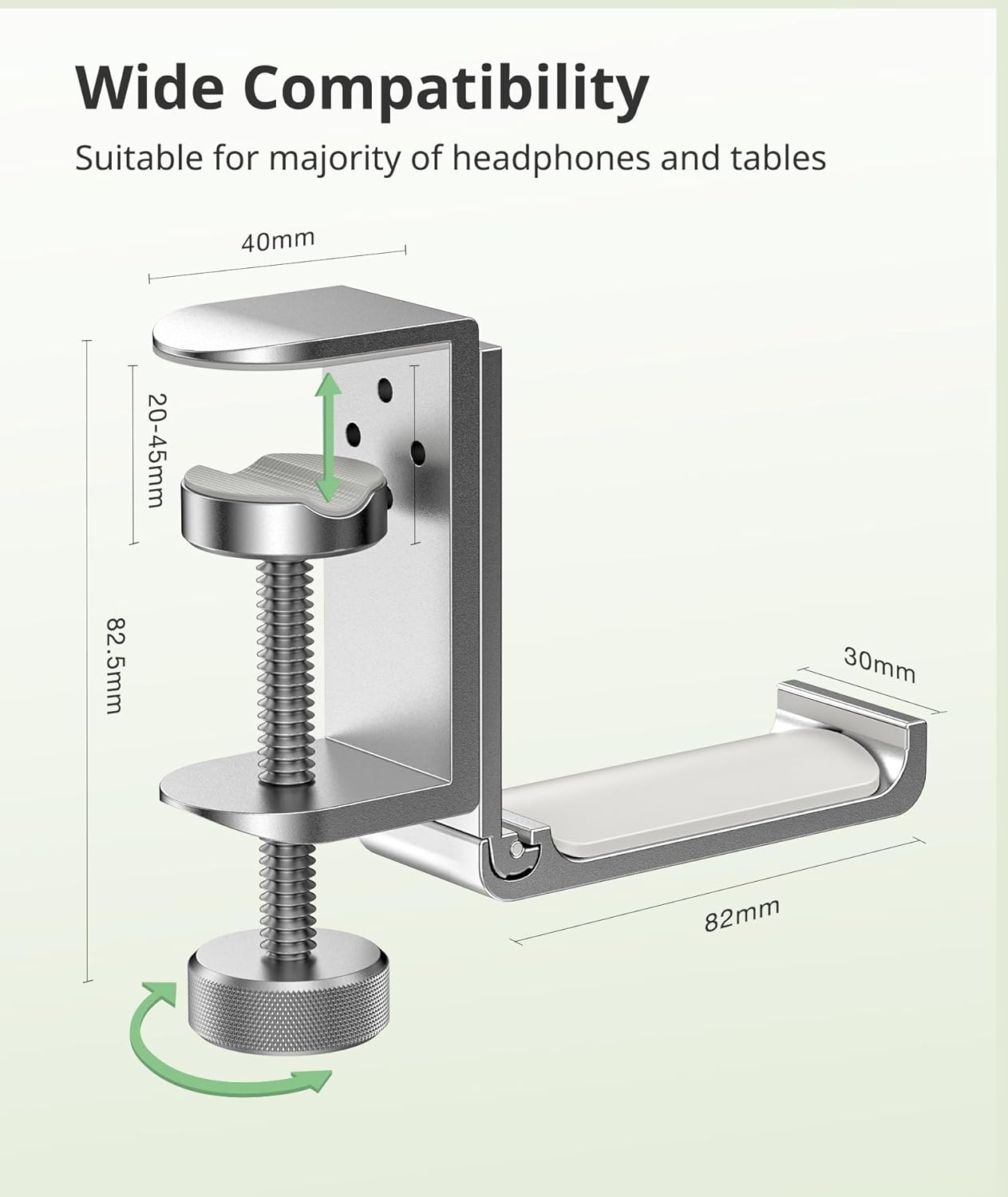 Headphone Stand for Desk – Aluminum Under Desk Headset Stand with Foldable Hook, Headphone Holder Clamp Mount for Gaming Accessories, Space-Saving Headset Hanger