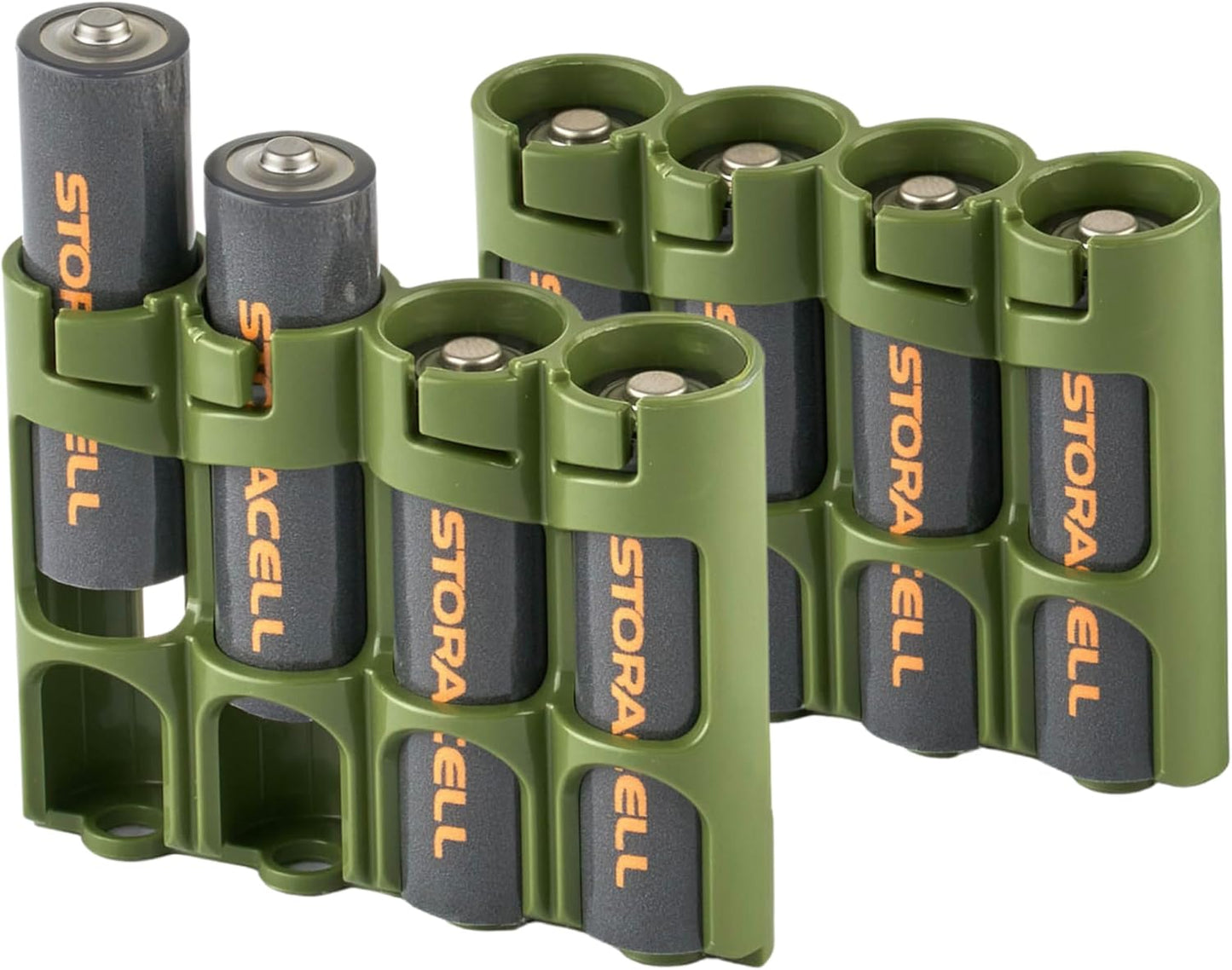 Storacell AA Battery Storage Caddy (2 Pack), Military Green, Holds 4 Batteries (Not Included)