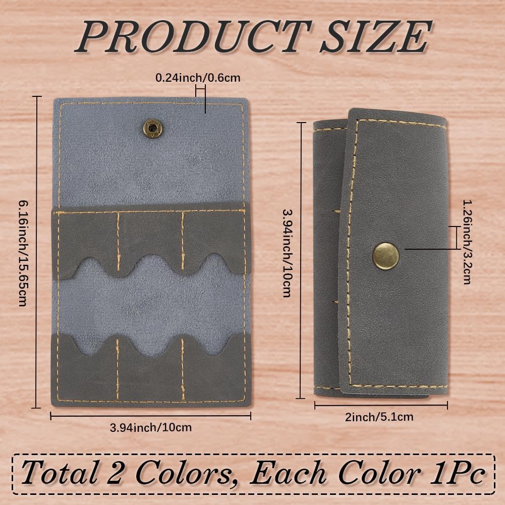 2PCS PU Leather Memory Card Holder with Metal Snap Button Micro SD Carry Cover Foldable Gaming Card Organizer Portable Retro Leather Guitar Pick Case for Travel Daily Storage CFexpress SIM