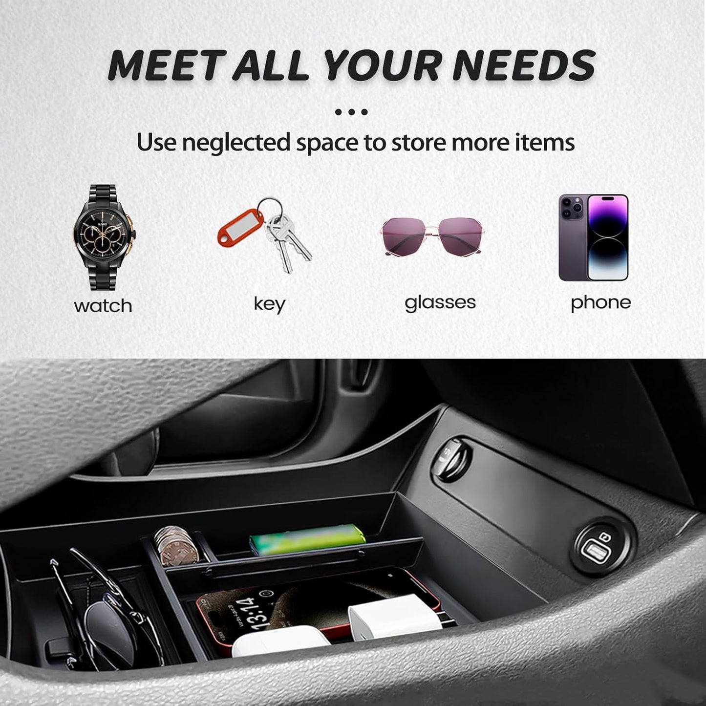Center Console Organizer Compatible with Hyundai Santa Fe 2021 2022 2023 Lower Center Console Storage Box Tray Interior Accessories