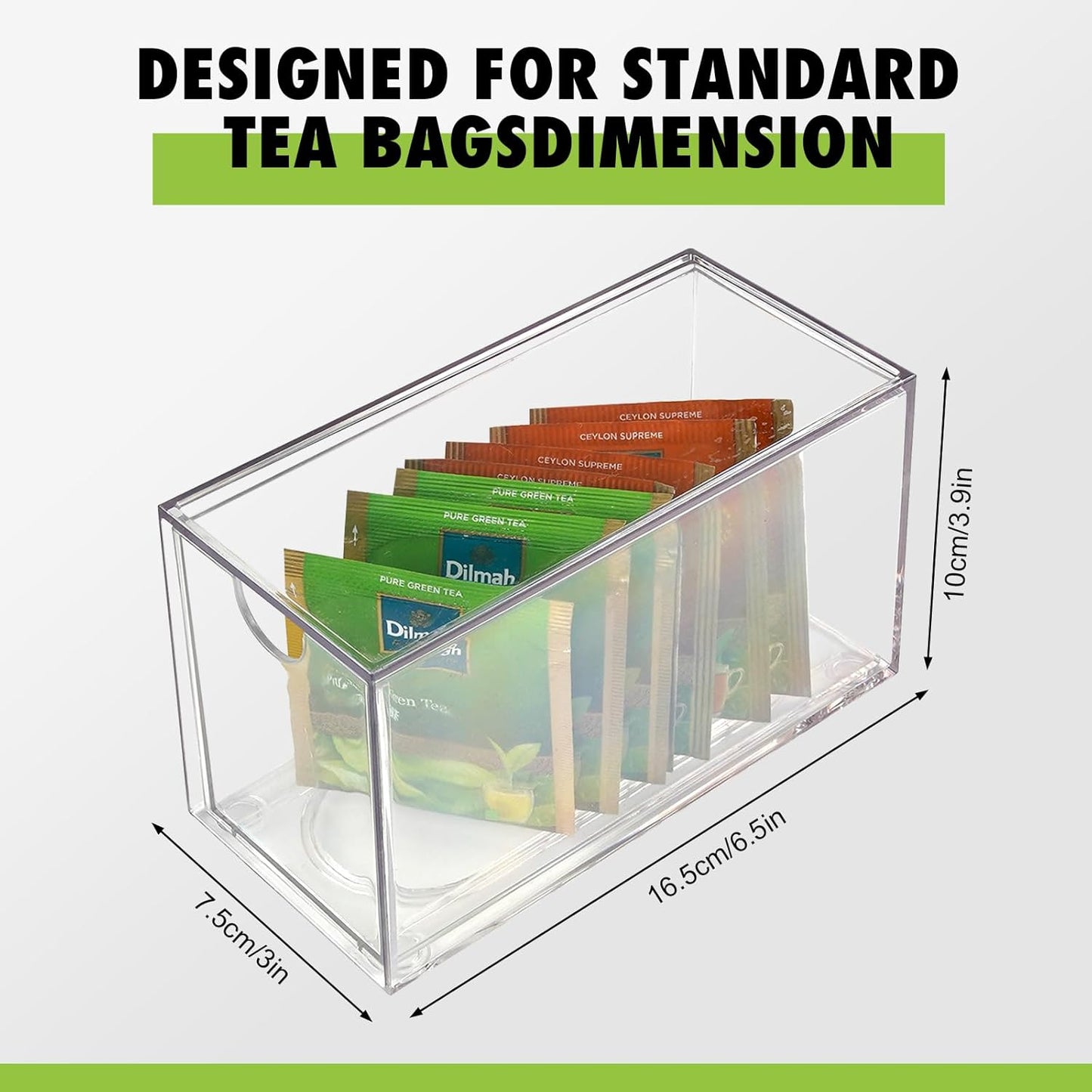 Ettrick 4 Pack Stackable Tea Bag Organizer, Clear Acrylic Tea Bag Drawer for Drawer, Pantry, Kitchen, Cabinet, Countertop