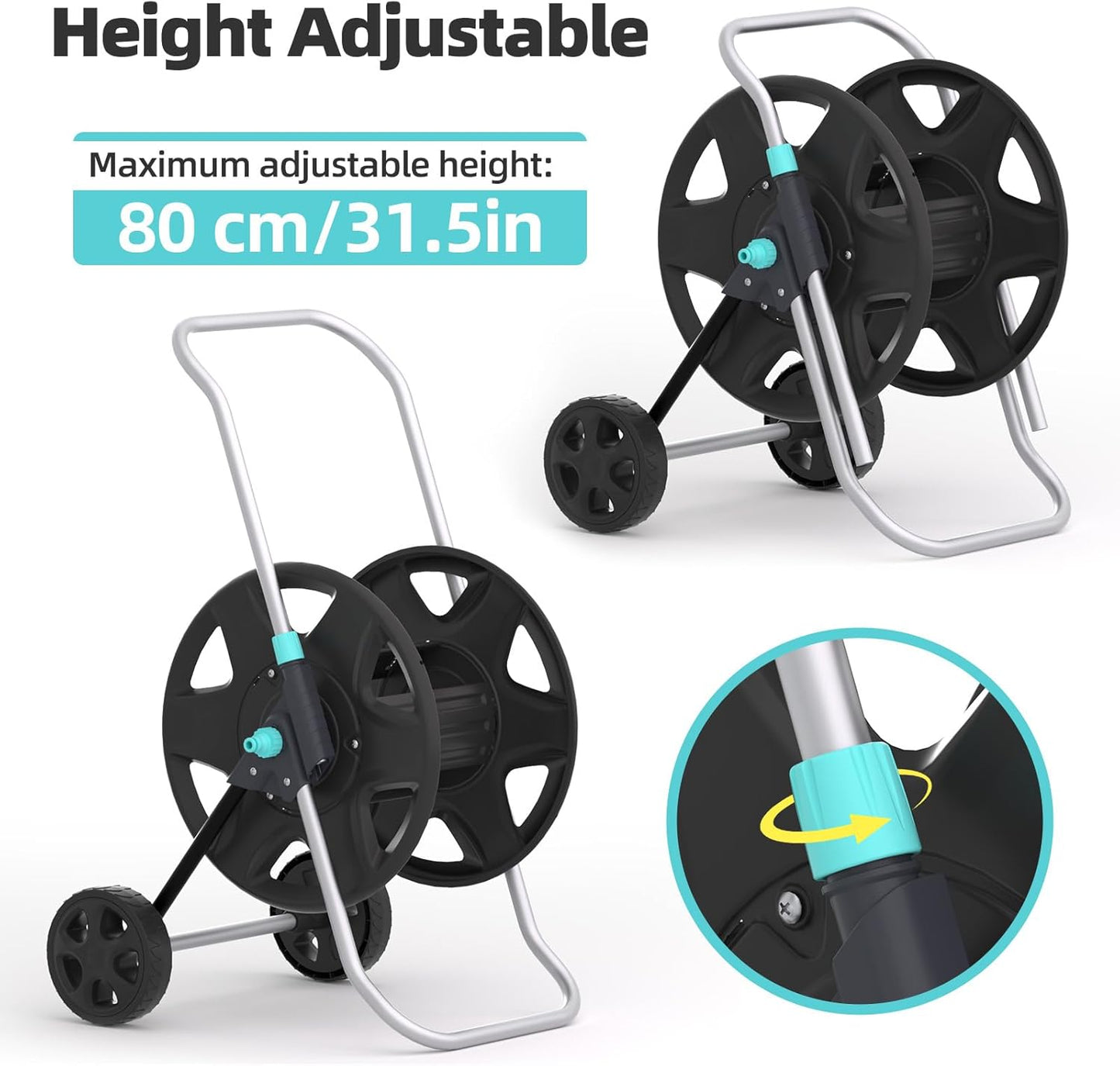Garden Hose Reel Cart, Metal Heavy Duty Garden Hose Reel with Wheels,Portable Hose Carts Holds 50-120 feet,Hose Reel for Outdoor, Backyards, Gardens or Lawns