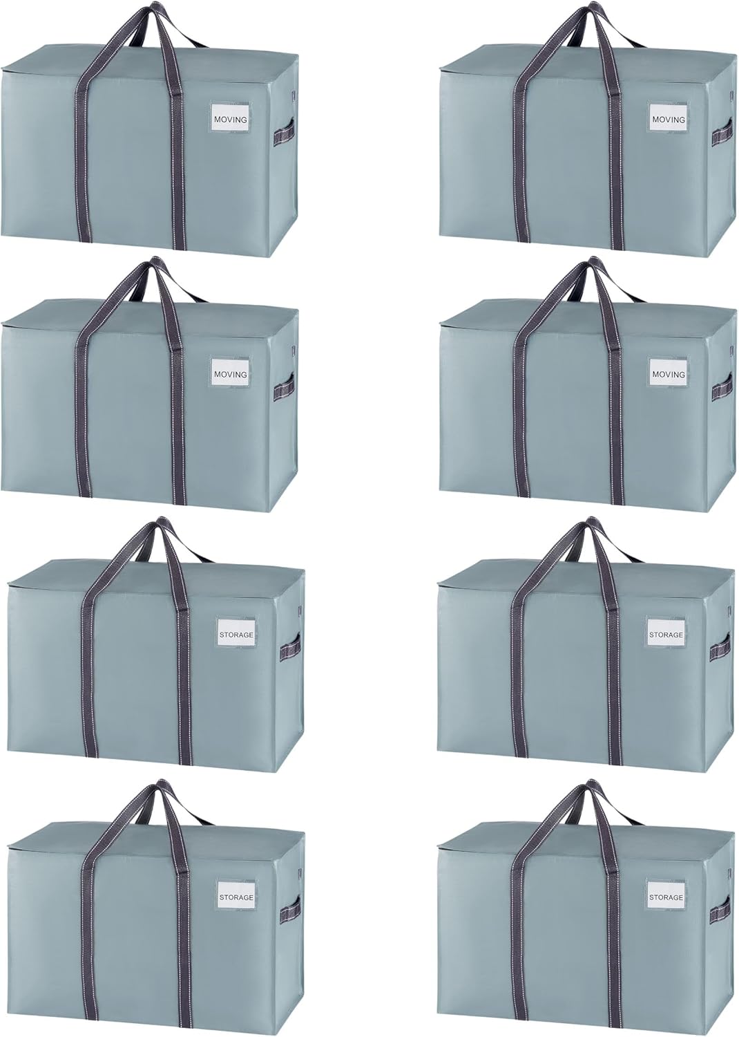 VENO 8 Pack Moving Bags and Large Christmas Storage Bins with lids. Alternative to Moving Boxes, Packing Supplies for College. Extra Large Heavy Duty Totes for Packaging (Light Blue Matte, 8 Pack)