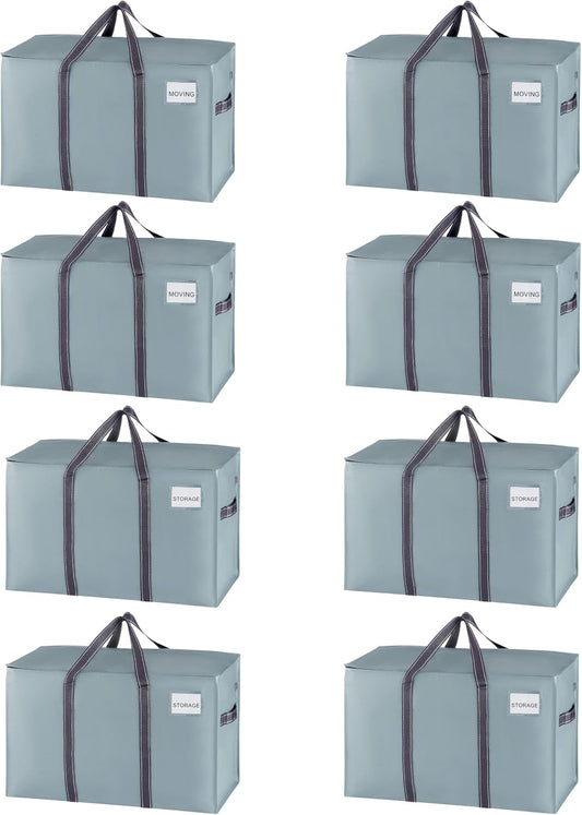 VENO 8 Pack Moving Bags and Large Christmas Storage Bins with lids. Alternative to Moving Boxes, Packing Supplies for College. Extra Large Heavy Duty Totes for Packaging (Light Blue Matte, 8 Pack)