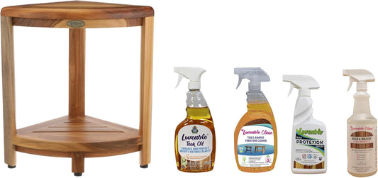 EcoDecors SnazzyCorner 18" Teak Wood Corner Shower Shelf, Fully Assembled | Loveable Four Pack Bundle