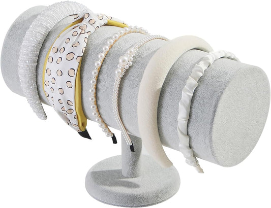 T-Bar Headband Holder Organizer for Selling, Soft Velvet Hairband Stand Display, Hair Hoop Accessories Jewelry Storage for Home Bedroom (Gray Beige Velvet)