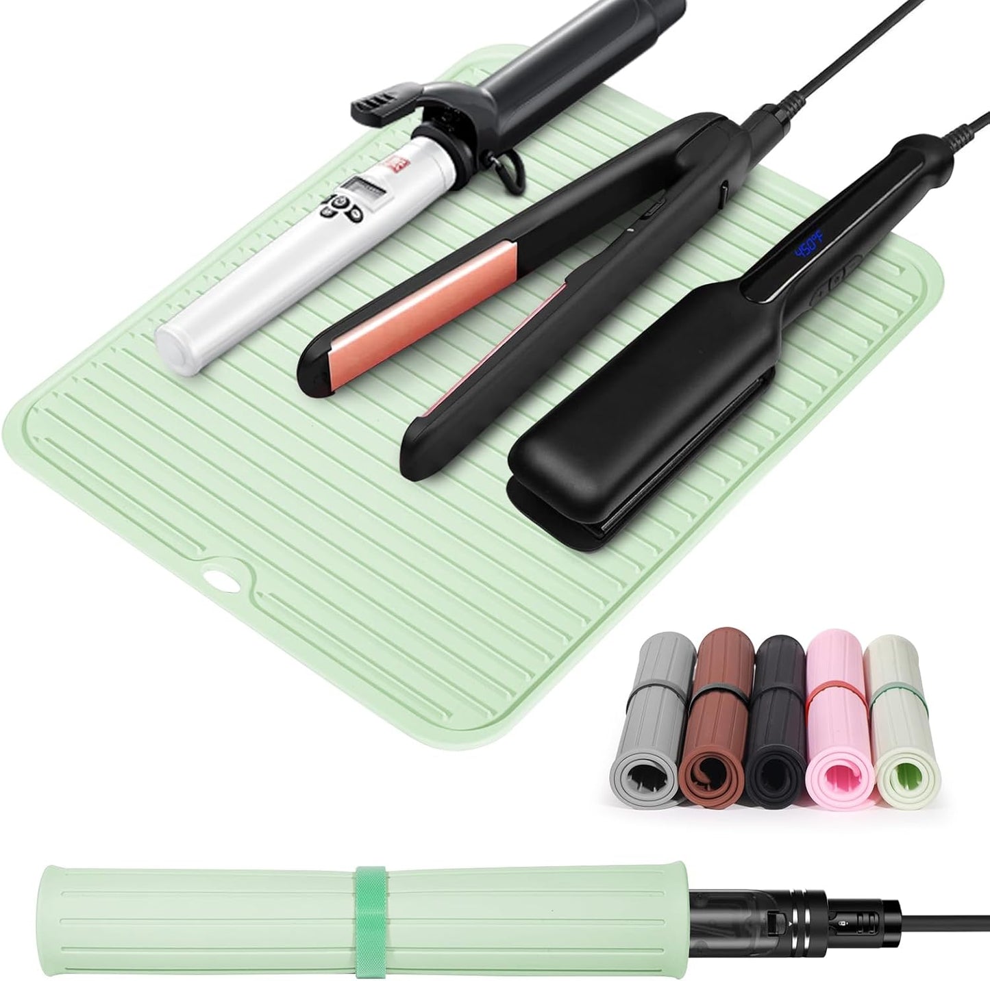 Quccefods Large Heat Resistant Silicone Mat for Hair Styling Tools - Portable Cover for Curling Irons, Flat Irons and Hair Straighteners