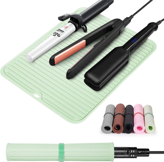 Quccefods Large Heat Resistant Silicone Mat for Hair Styling Tools - Portable Cover for Curling Irons, Flat Irons and Hair Straighteners