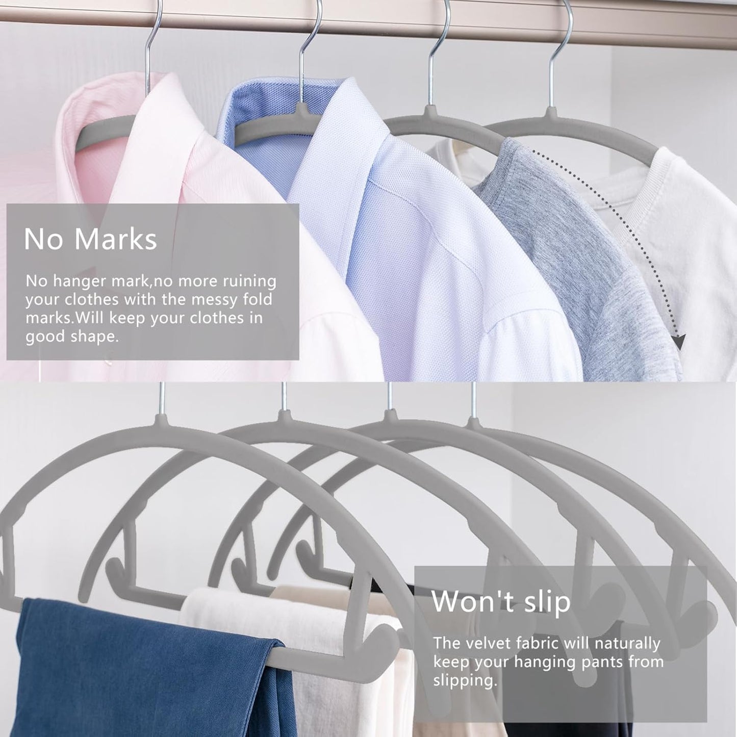 MIZGI Premium Velvet Hangers 60 Pack Heavyduty- Non Slip No Shoulder Bump Suit Hanger- Chrome Hooks,Space Saving Clothes Rounded Shape for Coat,Sweater,Jackets,Pants