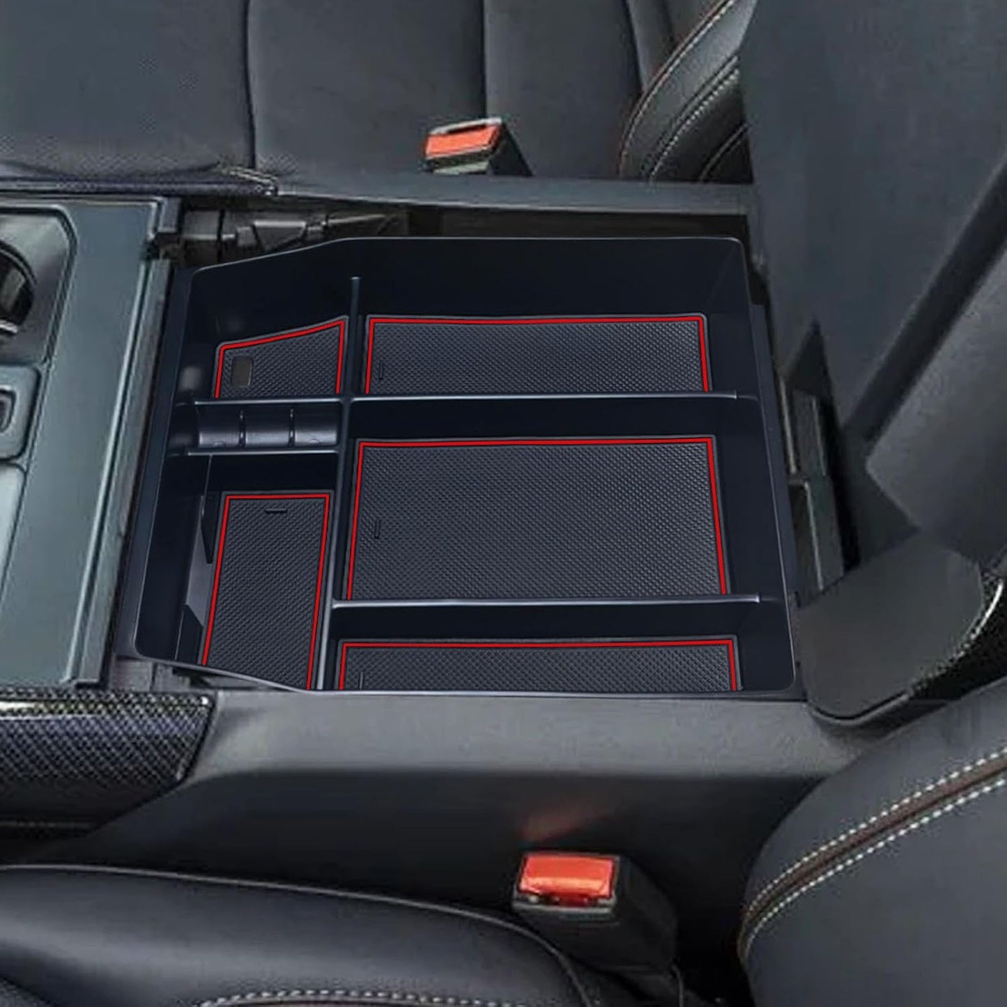 Center Console Organizer Compatible with 2021 2022 2023 2024 Ford F150 Interior Accessories, Armrest Box Insert Storage Tray (Full Console w/Bucket Seats ONLY)-Red Trim