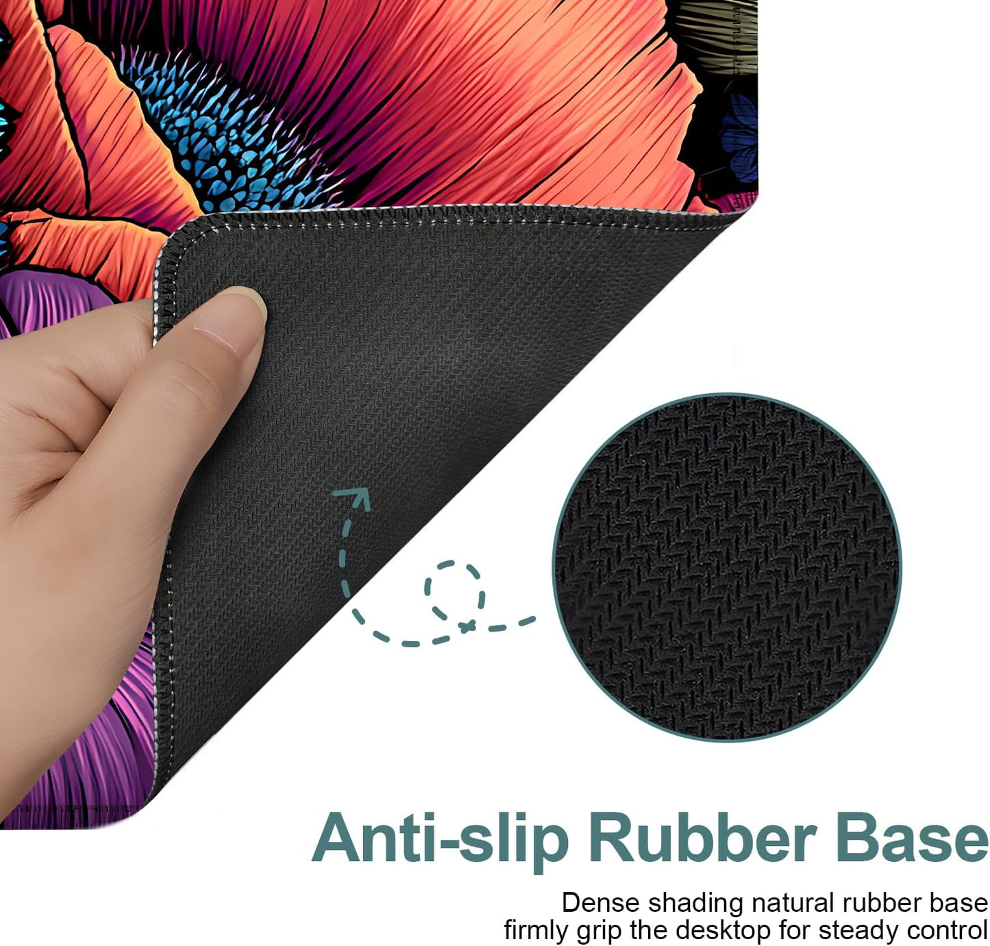 Flower Gaming Mouse Pad 35.4"x15.7"Desk Mat Anti-Slip Rubber Base & Durable Stitched Edges for Gamers Smooth Mouse Writing Surface for Desk Office/Home