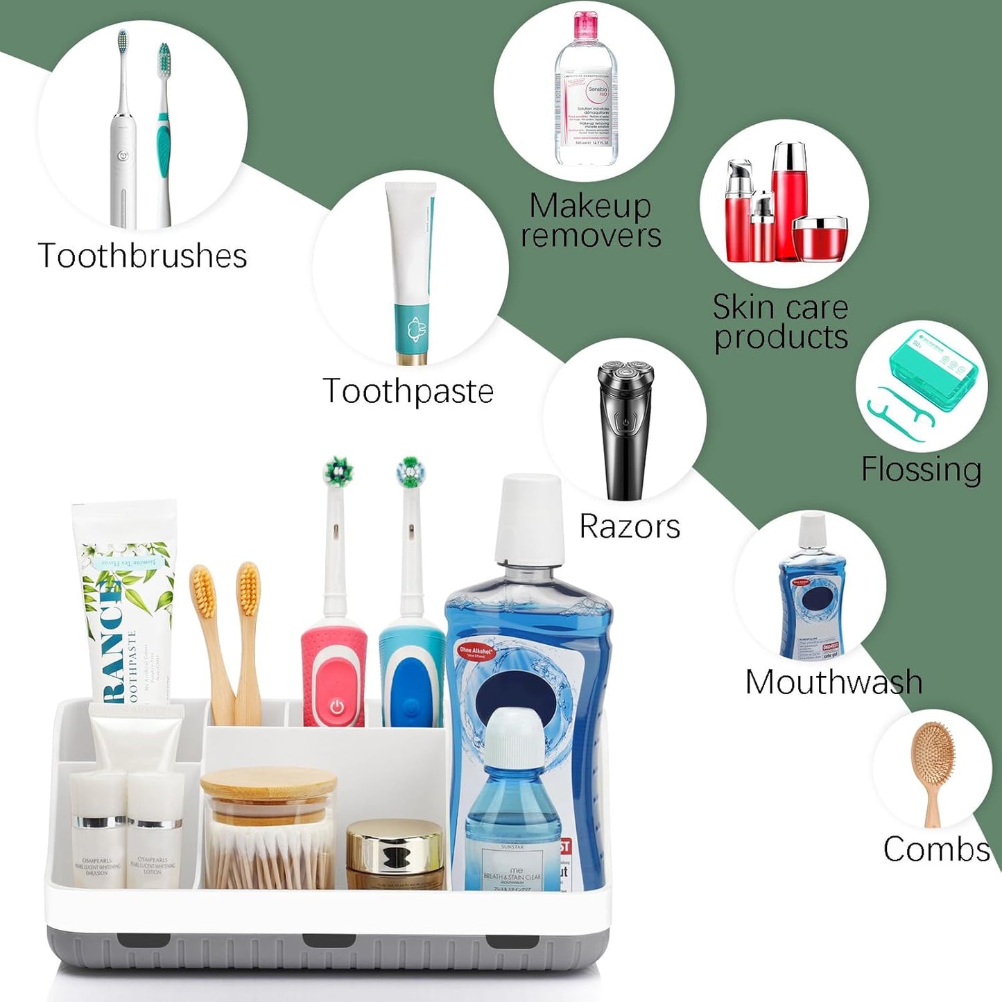 Toothbrush Holders for Bathrooms Countertop Organizer - Kids Electric Toothbrush and Toothpaste Holder Detachable 7 Slots Tooth Brush Organization Bathroom Accessories Storage Vanity, White