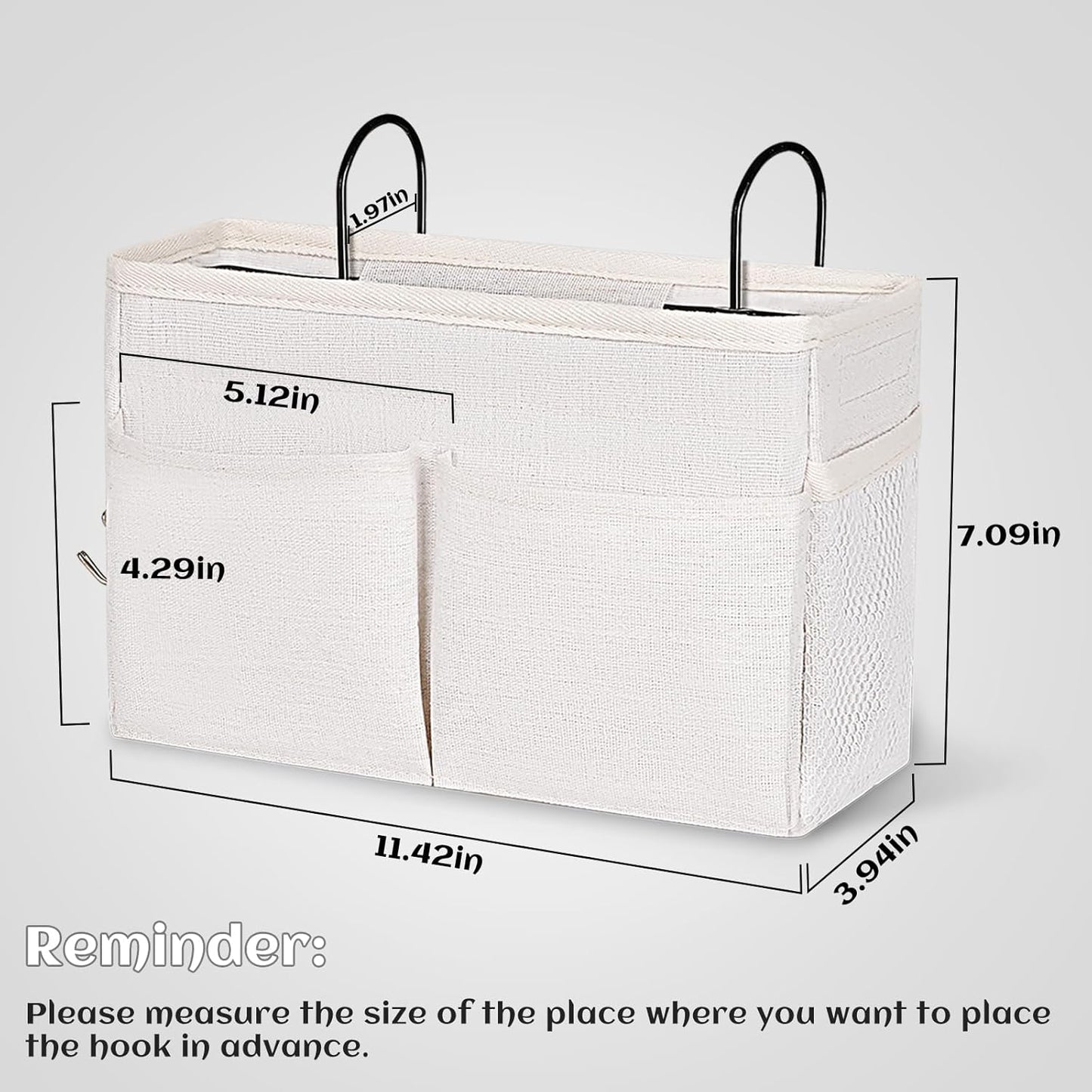 Bedside Hanging Storage Basket Headboards Bunk Beds Dorm Rooms Organizer Caddy for Storage (2Pack White)