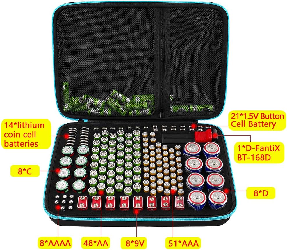 PAIYULE Battery Organizer Storage Case Box with Tester Checker, 220+ Batteries Holder Bag fits for AA AAA AAAA 9V C D Lithium 3V LR44 1.5V CR1632 CR2032 Home Garage Container
