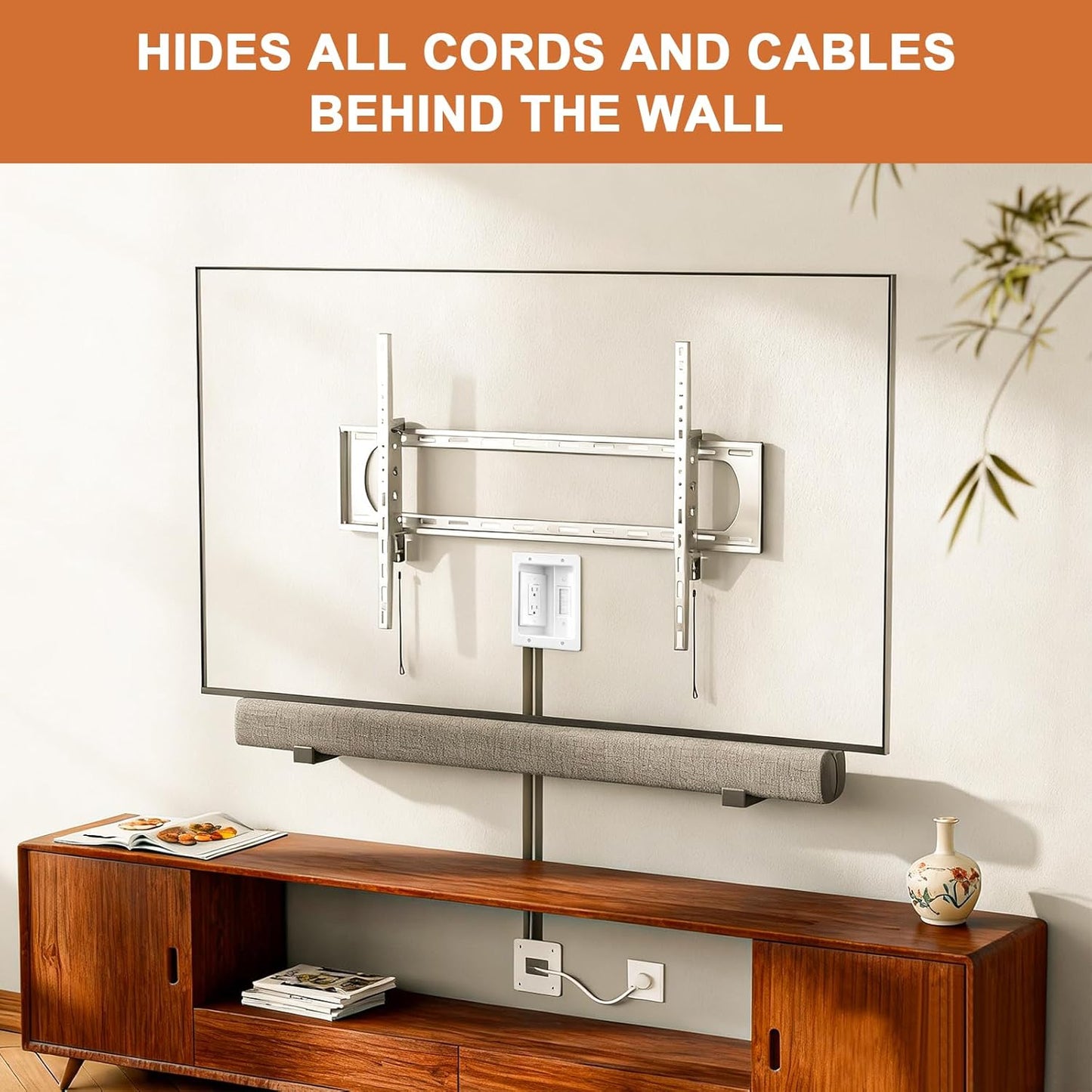 in Wall Cable Management Kit with Recessed Tv Outlet Box-Two-Hole Socket, 9ft Cord,Tv Cable Hider Wall Kit Hider Box Fits All Plugs, Easy, Safe Cable Management