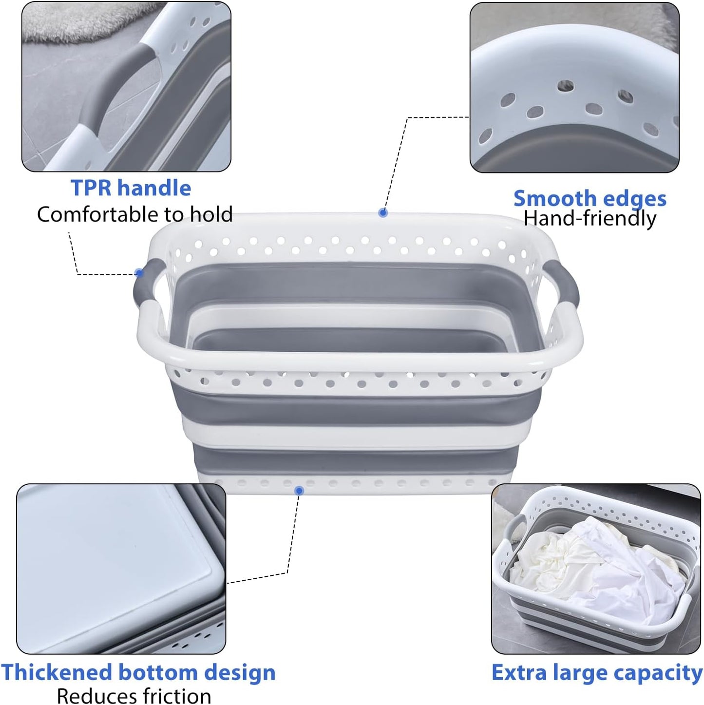 Monozuki Collapsible Plastic Laundry Basket 11.1 gallon(42L) Eco-recycled material - Foldable Pop Up Storage Container/Organizer - Space Saving Hamper/Basket BPA Free