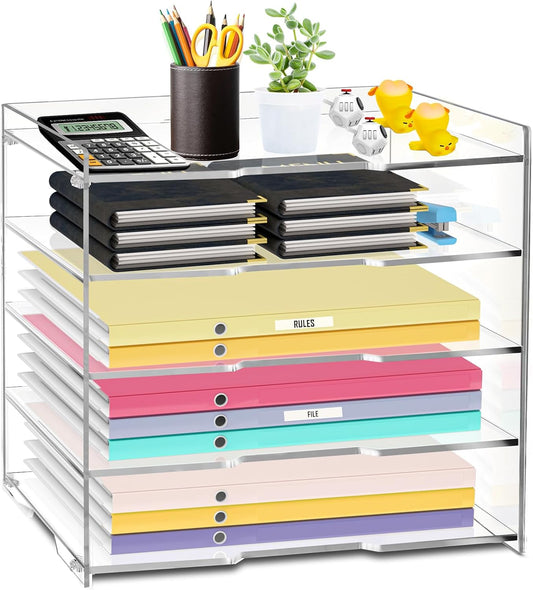 KKU 5 Tier Clear Acrylic Desk Organizer, Letter Tray Paper File Desk Organizer and Accessories For Office Supplies