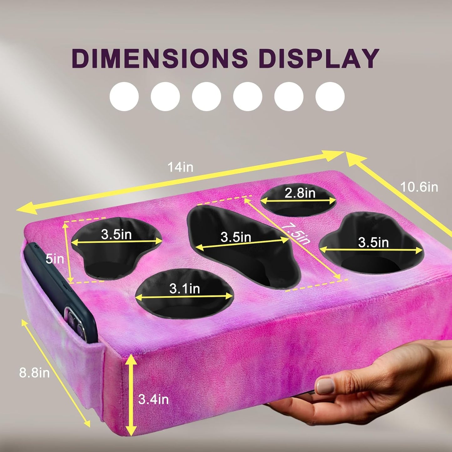 Couch Cup Holder Pillow, 5 Hole Couch Drink Holder! Keep Drinks Hand Side and Keep Temp, Prevent Spills and Use Anywhere. Cup Holder for Couch, Bed, Camping, RV, Car, Beach. Rose Purple