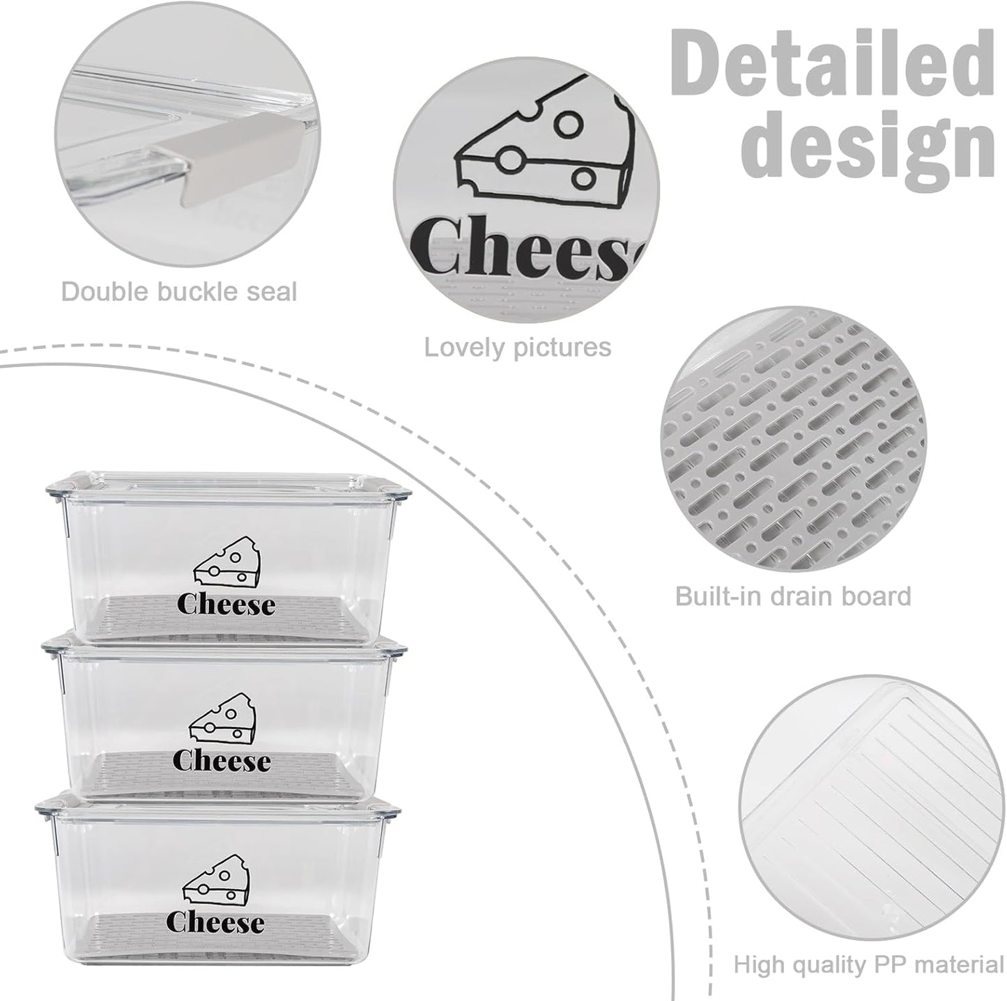 Cheese Holder Food Storage, Airtight Cheese Storage Box with Lid- Non Toxic, Lunch Meat Storage Sandwich Ham Cheeses Salami Sliced Turkey for Refrigerator to Keep Food Fresh,Clear-3Pack