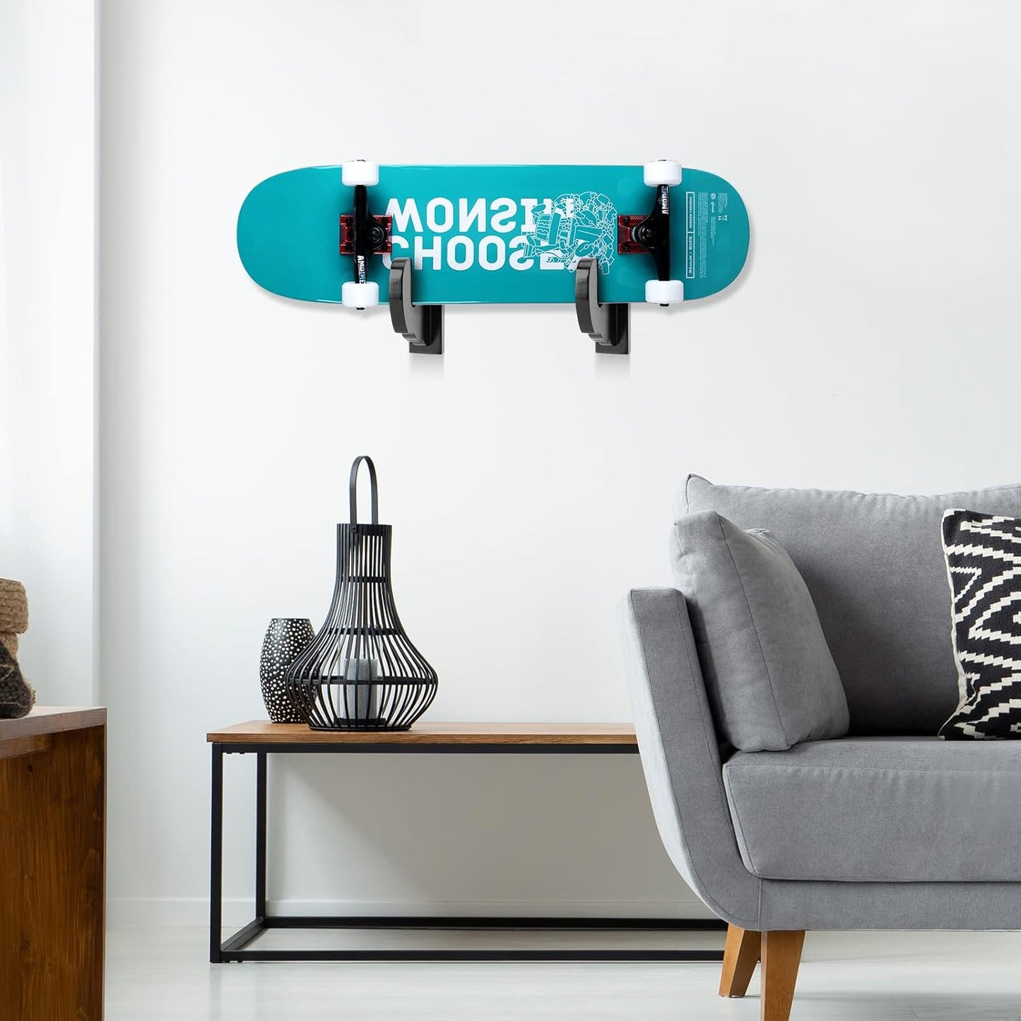 BiJun Skateboard Wall Mount, Snowboard Wall Mount Display, Acrylic Horizontal Skateboards Rack, Skateboard Storage Hanger (Black)