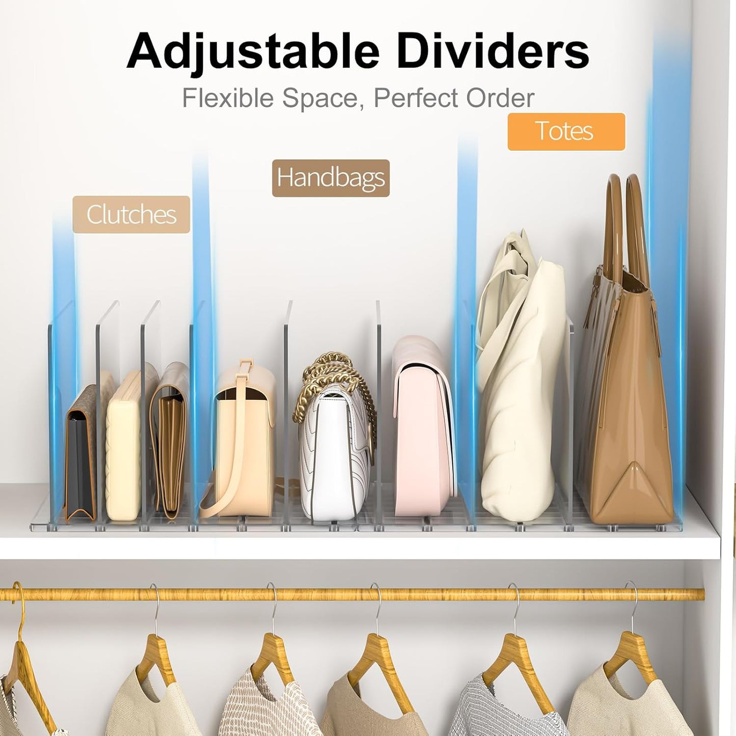 Bag Purse Organizer Accessories: 2-Dividers Plastic Clutch Dividers for Closet Organizers and Storage - Keep Carteras & Pocketbook Upright
