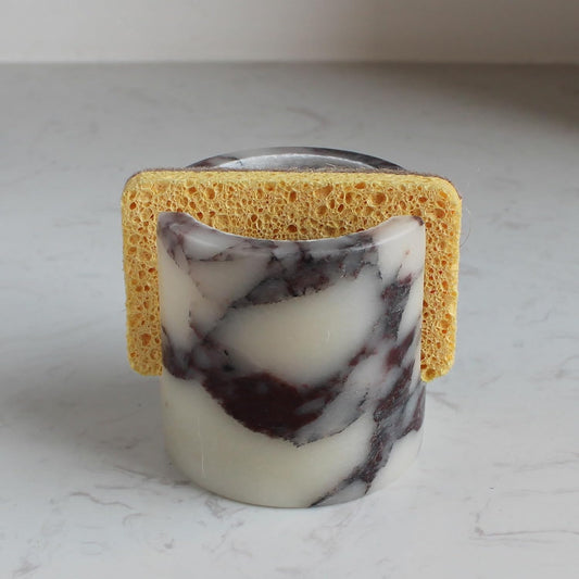 Natural Travertine Marble Sponge Holder for Kitchen Sink, Drying Rack, Compact Sink Caddy Organizer - Calacatta Viola Marble