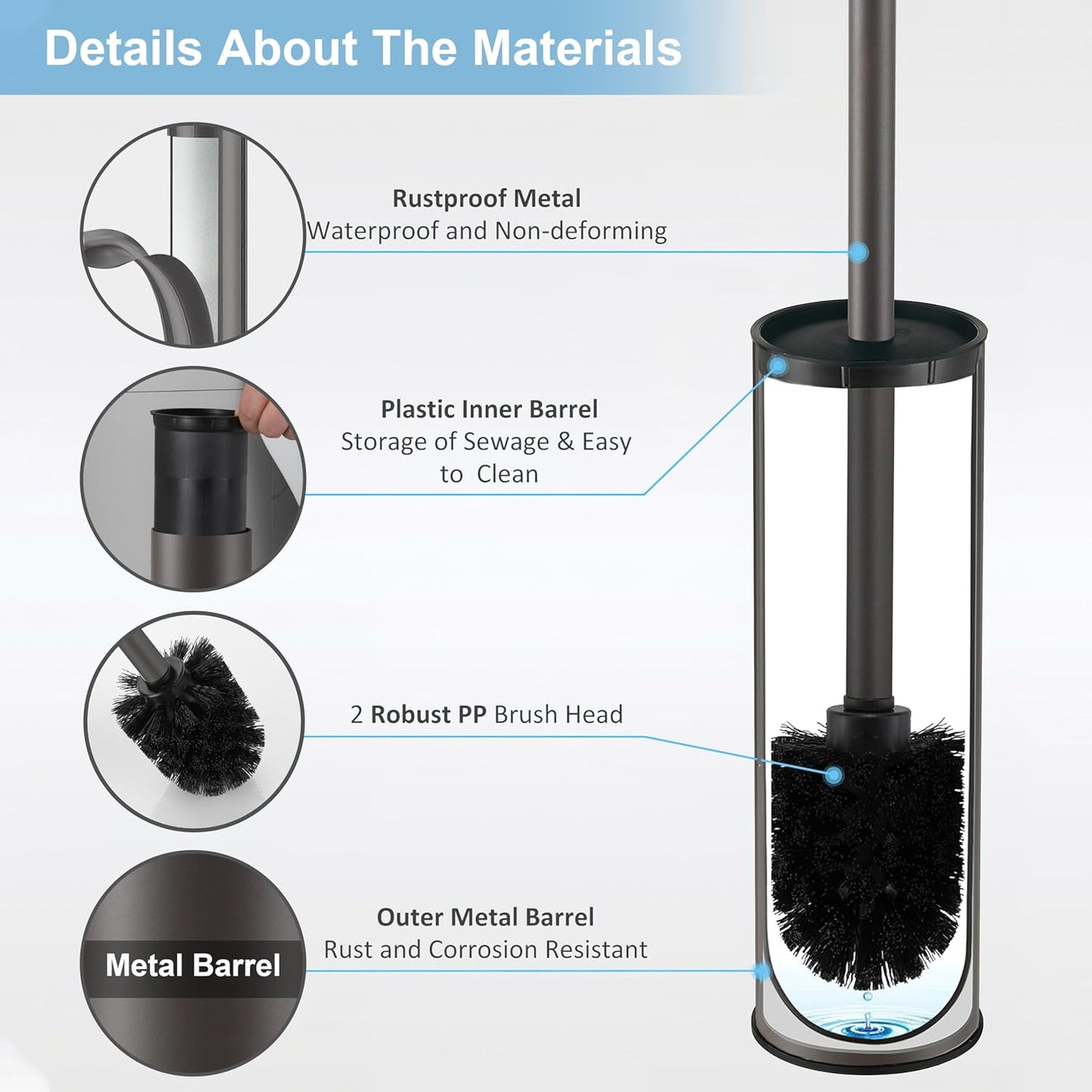 BGL Gunmetal Grey Toilet Brush and Holder,Stainless Steel Toilet Brushes for Bathroom with Holder