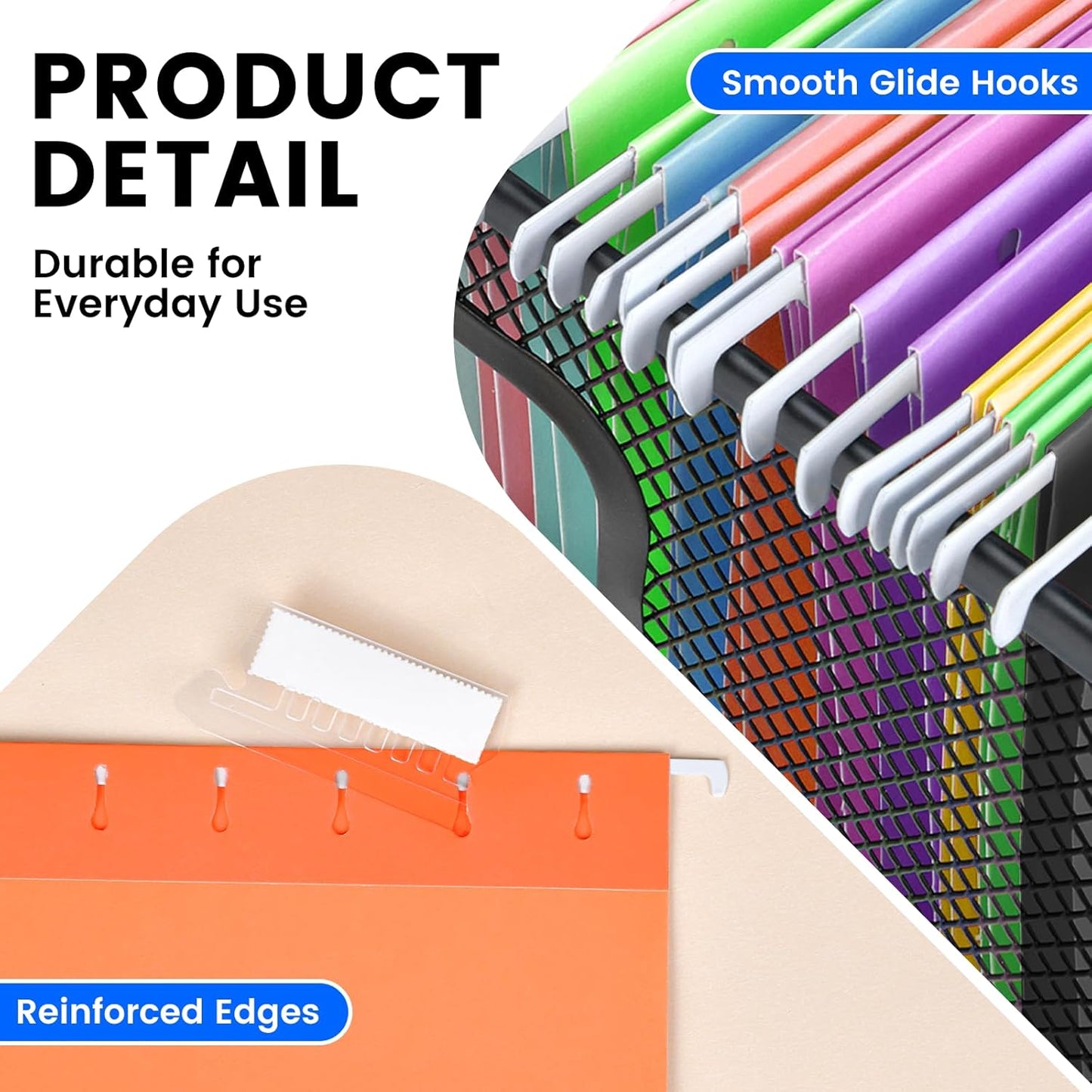 50-Pack Assorted Hanging File Folders, Letter Size with 55 Transparent Label Cards, 60 Sticker Labels,1/5-Cut Tabs–Home Office & Filing Cabinets