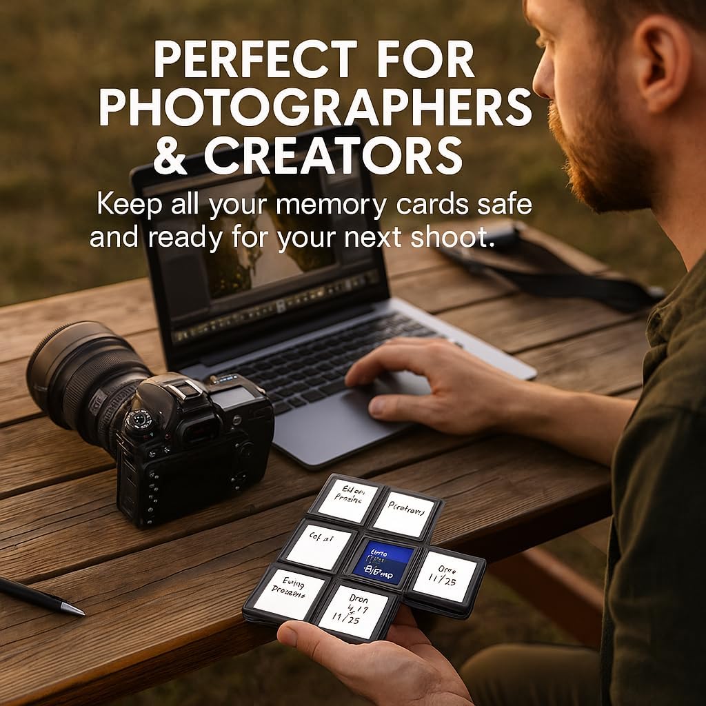 Acuvar 12 Slot SD/SDHC Memory Card Hard Plastic Case – Durable ABS Portable SD Card Storage Box Organizer, Protective Hard Shell SD Card Carrying Case for Photographers, Anti-Shock & Waterproof