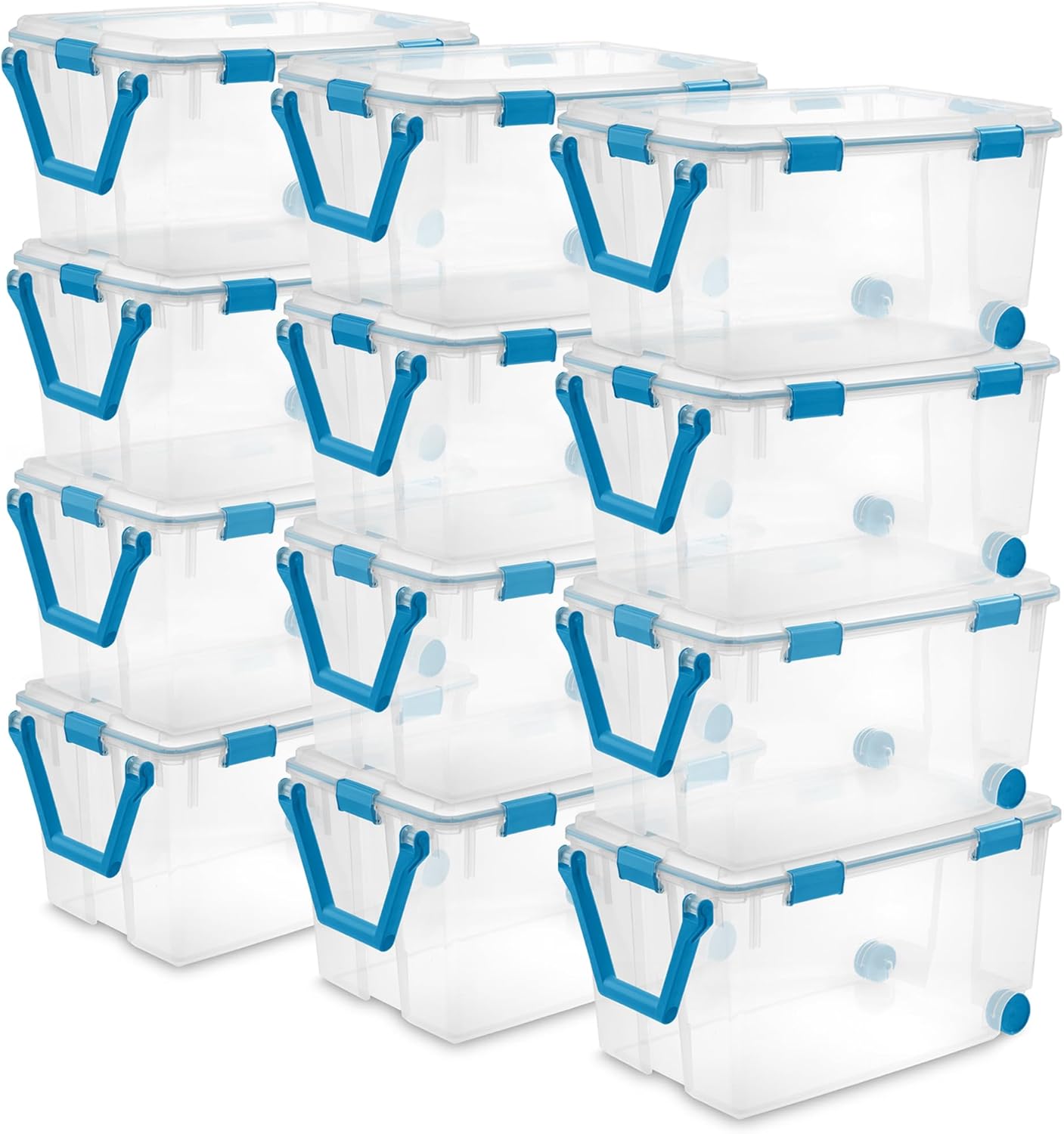 Sterilite 12-Pack Gasket Box, Weather-Resistant Storage Bins with Latching Lids, 120 Quart - Heavy-Duty Organizing Containers for Closet, Bathroom, and Office