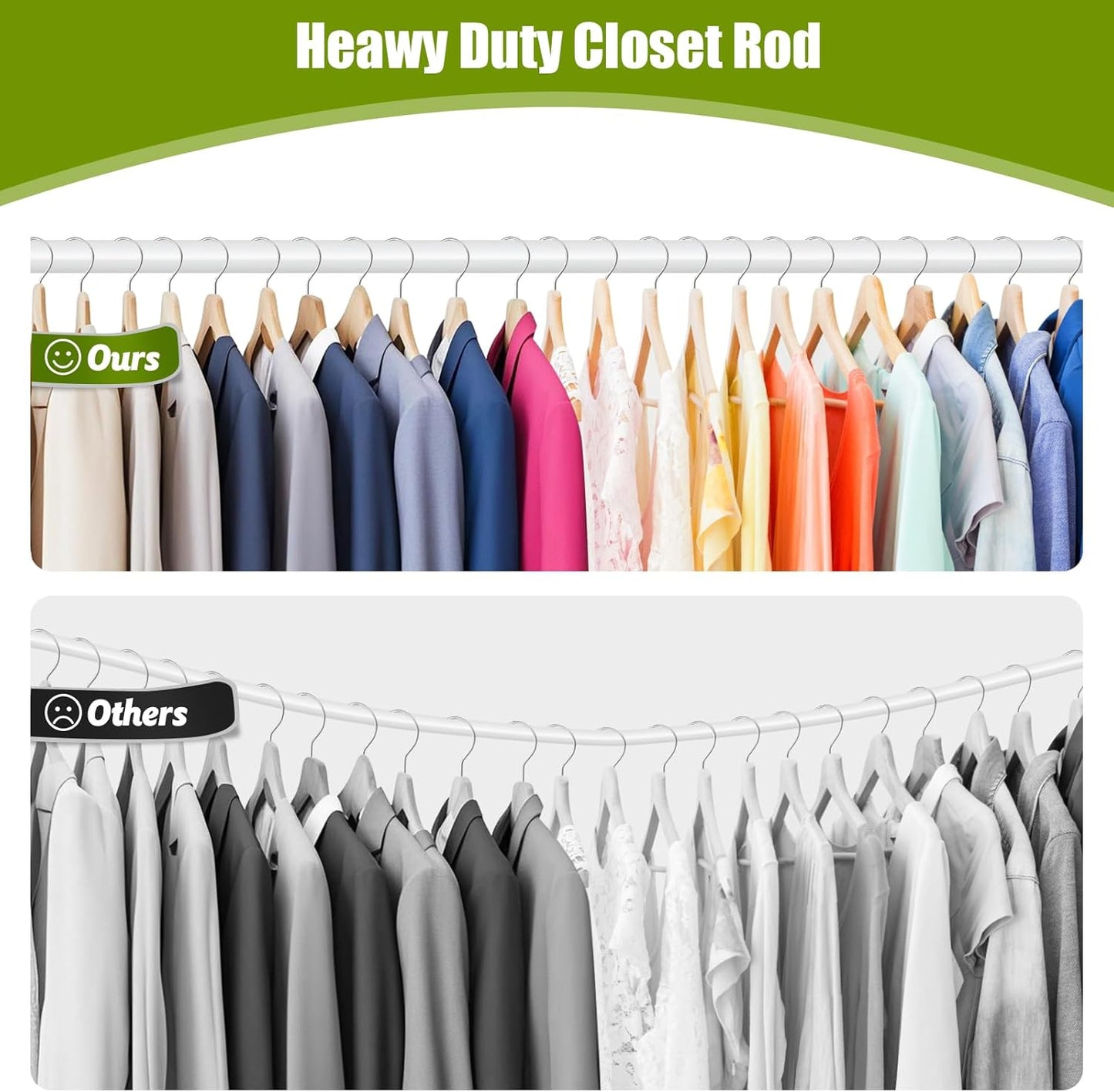 Closet Rod, 16 to 75 Inch Clothes Rods Heavy Duty Adjustable Clothes Rods for Hanging Clothes and Heavy Duty Clothes Rod Bracket Closet Rod Support (White)