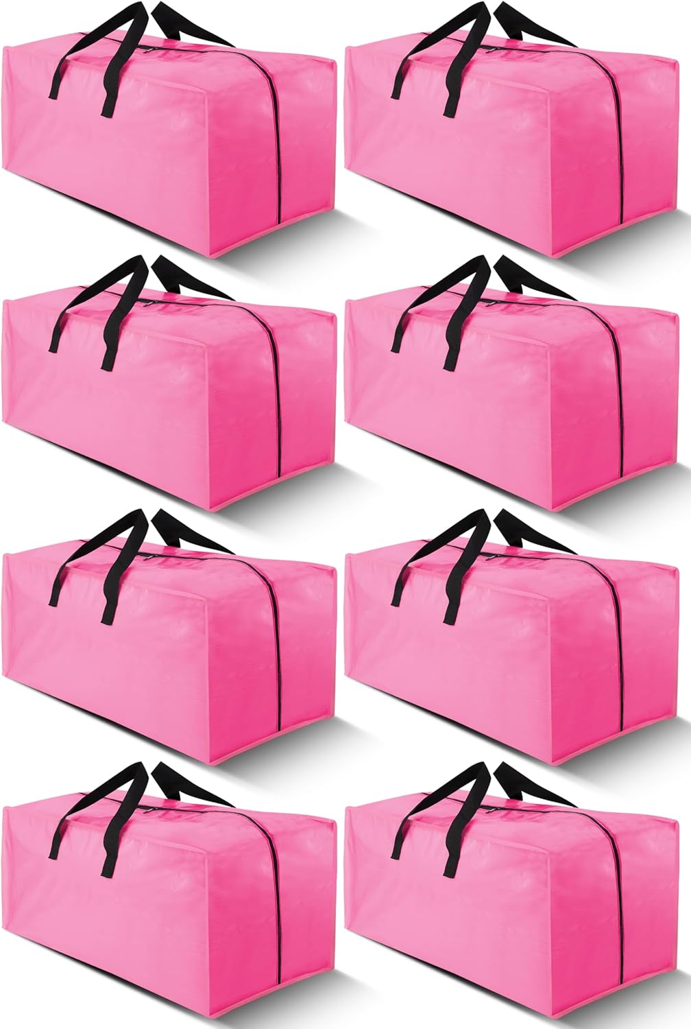 Cosy Family 8 Pack Heavy Duty Extra Large Moving Bags with Backpack Straps - Strong Handles & Zippers, Storage Totes For Space Saving, Fold Flat, Alternative to Moving Box, Pink