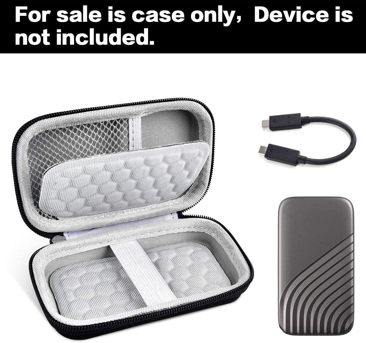 Case Compatible for WD 1TB 2TB 500GB My Passport SSD External Portable Drive-WDBAGF0010BRD-WESN, Carrying Storage Holder Bag Also fits for USB Cables(Case Only)