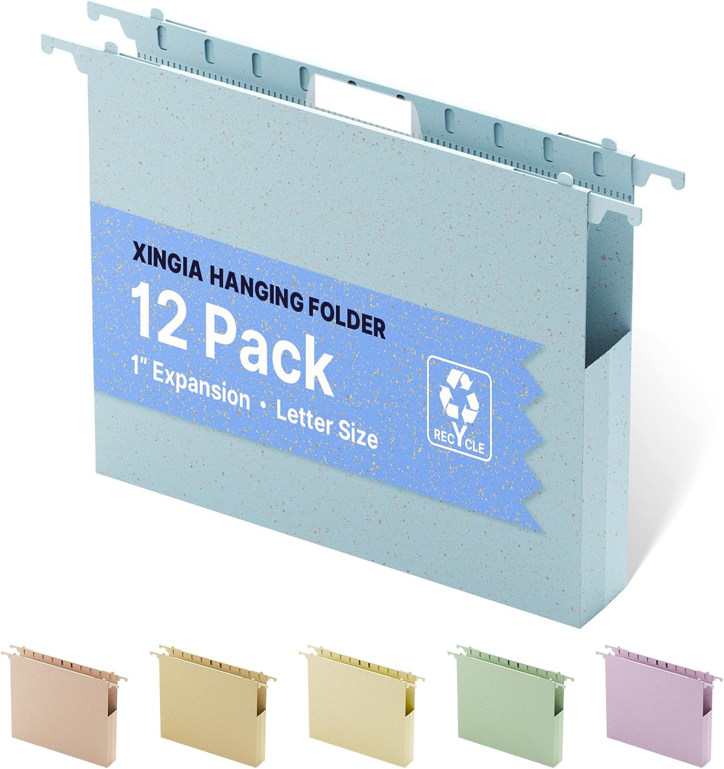 Extra Capacity Hanging File Folder Letter Size,12 Pack Heavy Duty 1 Inch Expansion Filing Cabinet Folders,Wheat Straw Plastic Hang Folder, Reinforced Hanging File Organizer(Morandi Blue)