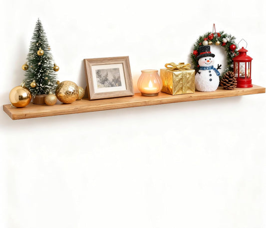 Fun Memories 55 Inch Wood Floating Shelves, Natural Elm Wood Floating Shelf for Wall, 8 Inch Deep Wall Shelves for Home Storage & Display, Deep Rustic Wooden Shelves for Living Room, Bedroom, Kitchen