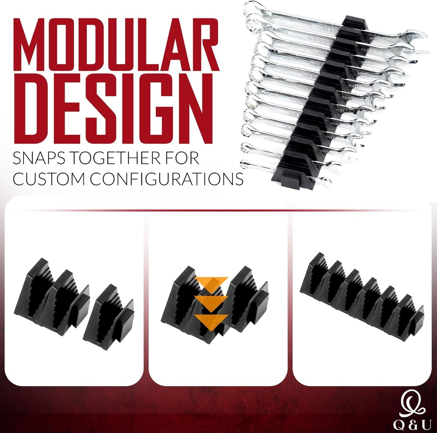 Q&U Wrench Organizer Modular System – 24 PCS Magnetic Wrench Organizer for Tool Box Drawer, Modular Wrench Organizer and Wrench Storage Rack, Heavy Duty Wrench Holder