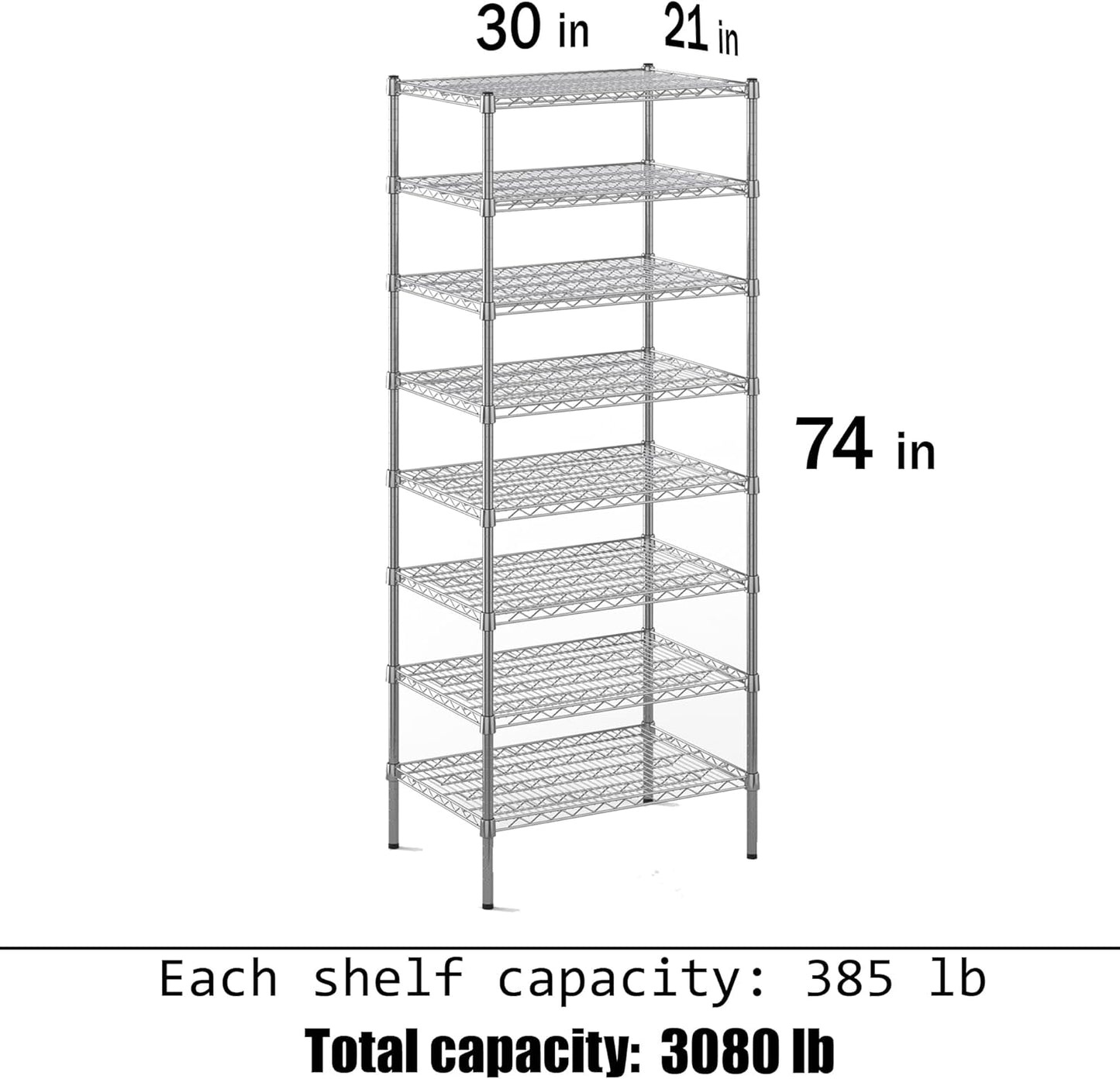 21" Deep x 30" Wide x 74" Height Wire Shelving Kit | 8-Tier | NSF Commercial Storage Rack Unit