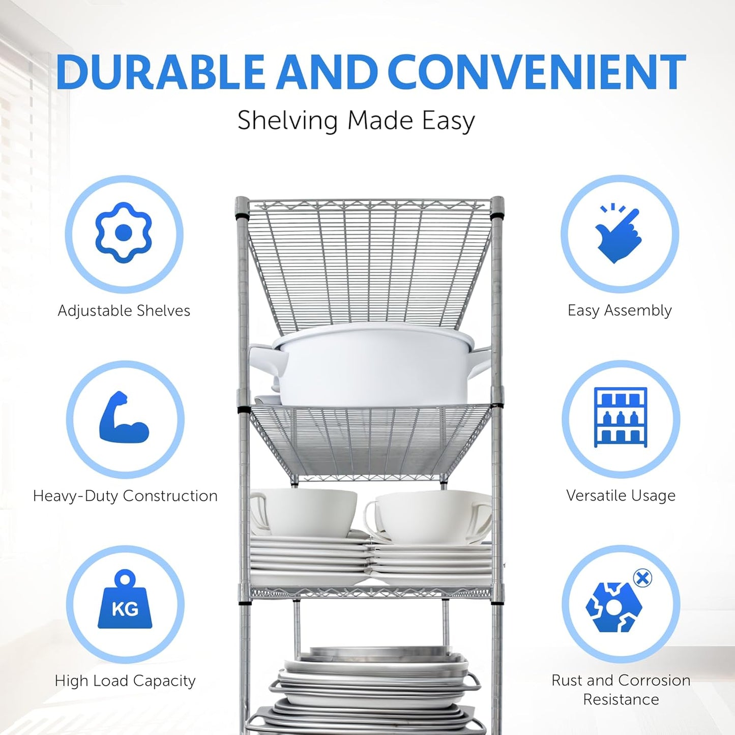 4000 LBS Heavy Duty Wire Rack 48 x 24 x 76, 5-Tier NSF Commercial Rolling Rack with Wheels, Chrome Metal Shelving Unit for Garage, Kitchen, Warehouse, Adjustable Storage Shelf, Crescent
