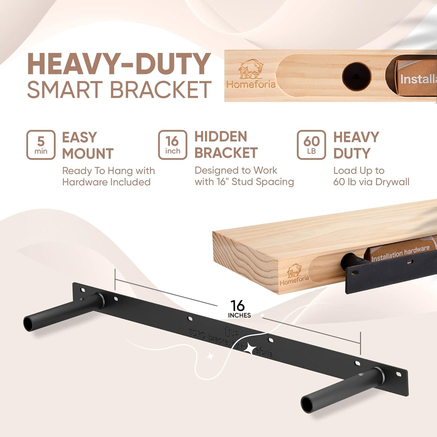 Homeforia 30 inch Wood Floating Shelves, High End Solid Natural Wood 30inch Floating Shelf for Wall, Unfinished Wooden 30 inches Floating Shelves, Heavy Duty Bracket, 30 X 6.5 X 1.75 in, Set of 3