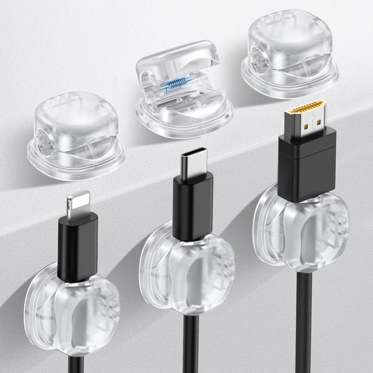 AhaStyle Spring Cable Organizer [1s Lock] 6 Pack Cord Cable Holders Clips Strong Adhesive Cable Cord Keeper [Smooth Adjustable] Hide Wire Cord Organizer for Nightstand Kitchen Car Office (Transparent)