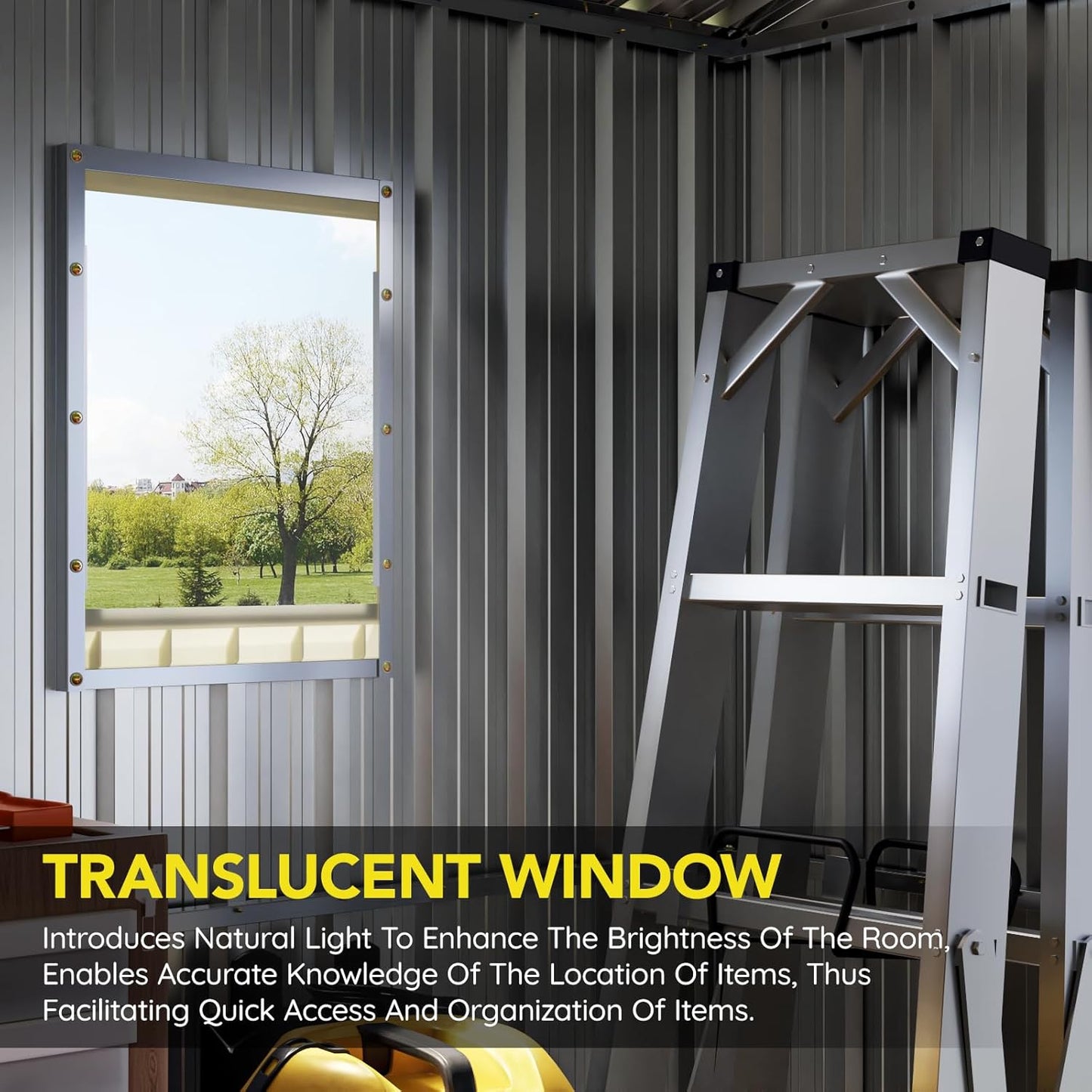 6x8FT Outdoor Metal Storage Shed, Double Door, 1 Clear Window, Tool Shed for Garden, Patio, Backyard Brown