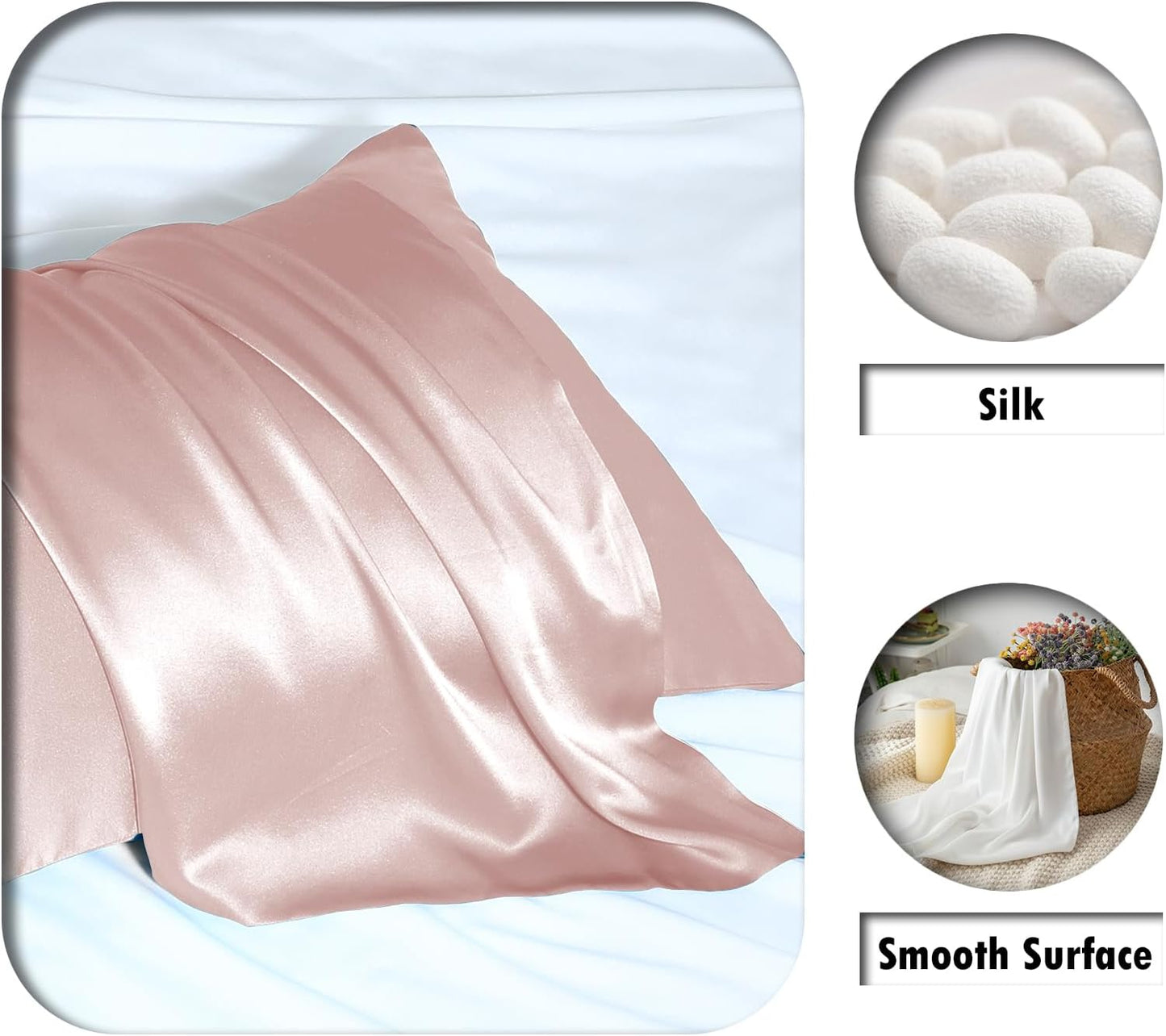 Silk Pillow Cases 2 Pack Soft Breathable and Sliky Queen Size Pillow Cases Set of 2,Natural Mulberry Satin Silk Pillowcase with Hidden Zipper for Hair and Skin (Coral,20"X 30",2pcs)